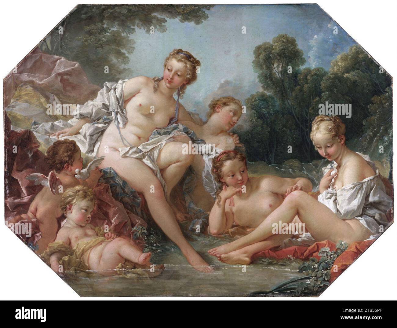 Venere nel suo bagno circondata da Ninfe e Cupidi (Francesco Boucher) Foto Stock