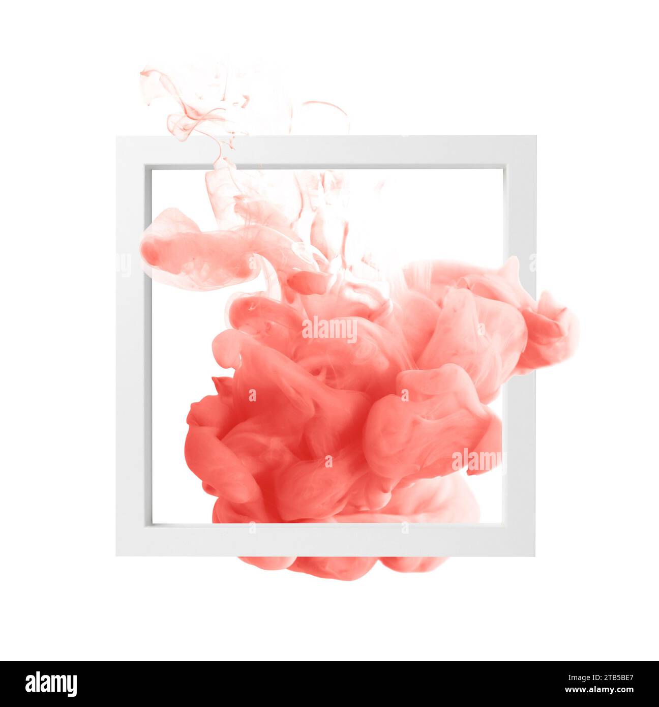 Spruzzo di inchiostro rosso e cornice su sfondo bianco Foto Stock