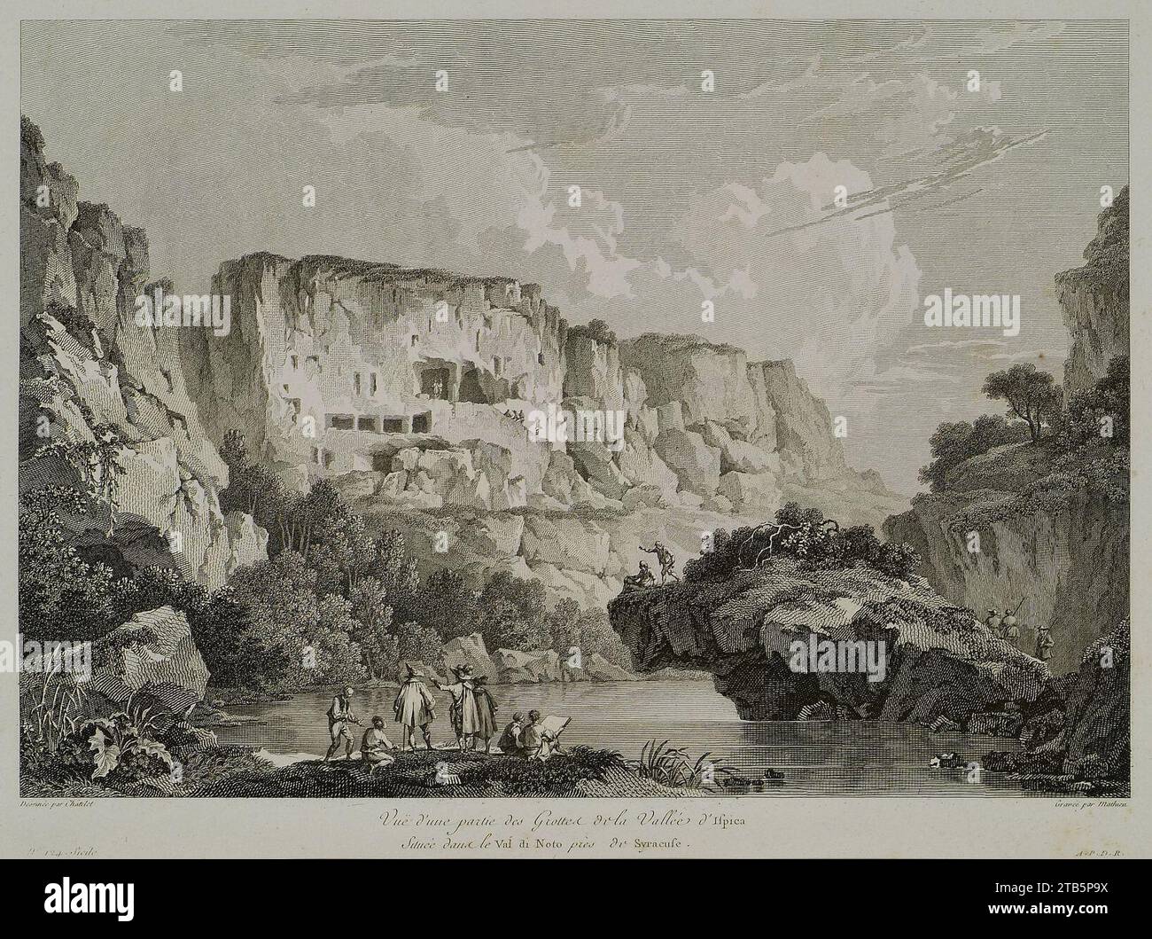 Vuë d'une partie des grottes de la vallée d'Ispica située dans le Val di noto près de Syracuse - Saint-non Jean Claude Richard Abbé De - 1786. Foto Stock