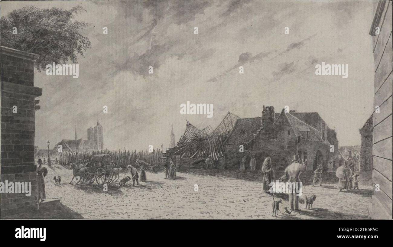 Vue d'une partie du prolongement de la rue Royale, pry à la traversée du Spel straatie, 1829. Foto Stock