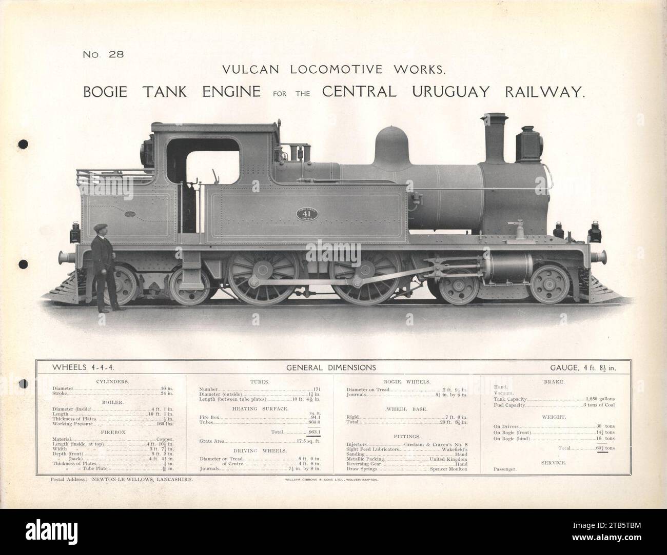 Vulcan Fonderia locomotive a vapore Catalogo Central Uruguay Railway 4-4-4ST locomotiva a vapore Nr. 41 . Foto Stock