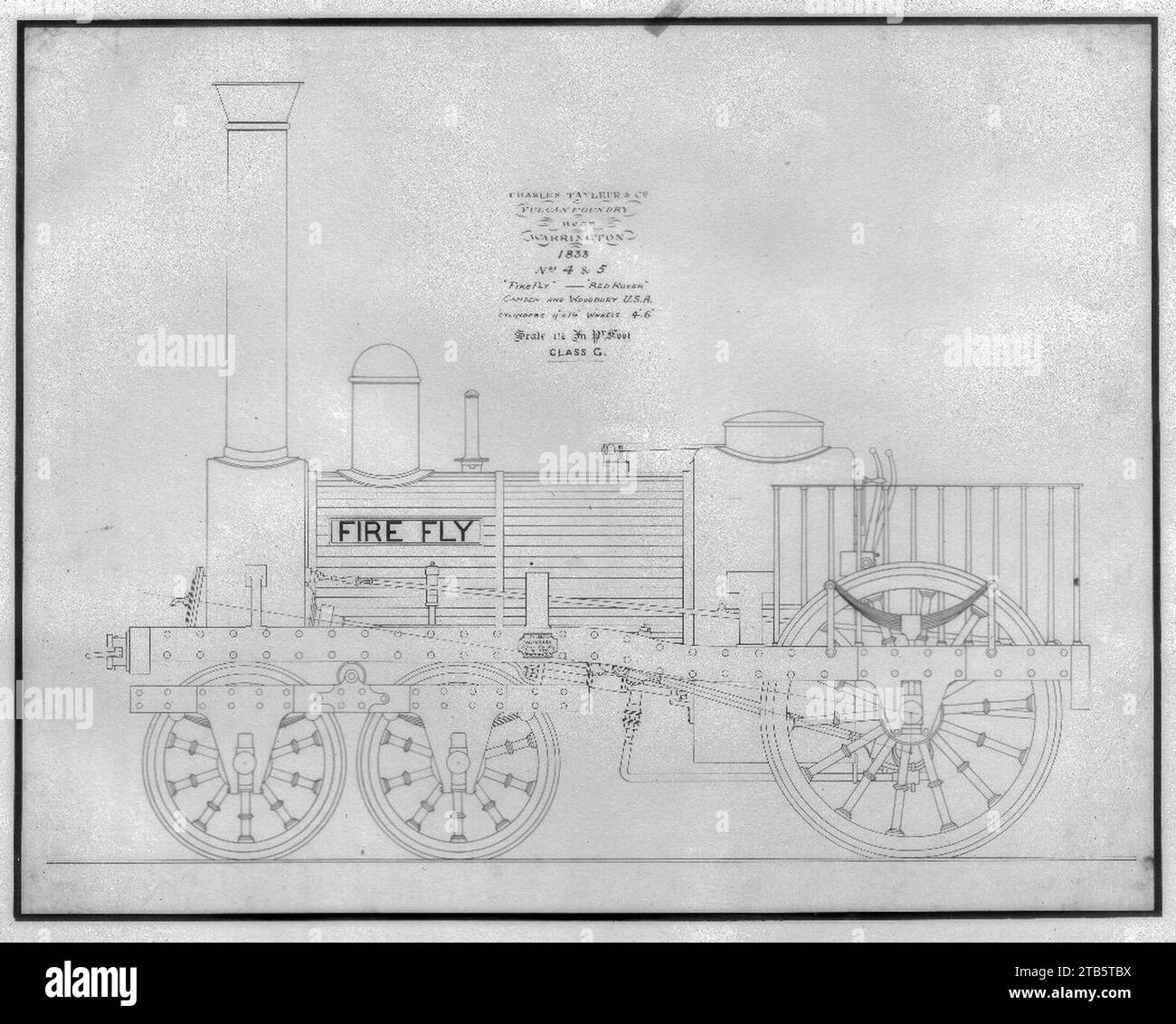 Vulcan Foundry No. 4 & 5 "Fire Fly & Red Rover" per la Philadelphia and Columbia Railroad costruita nel 1833. Foto Stock