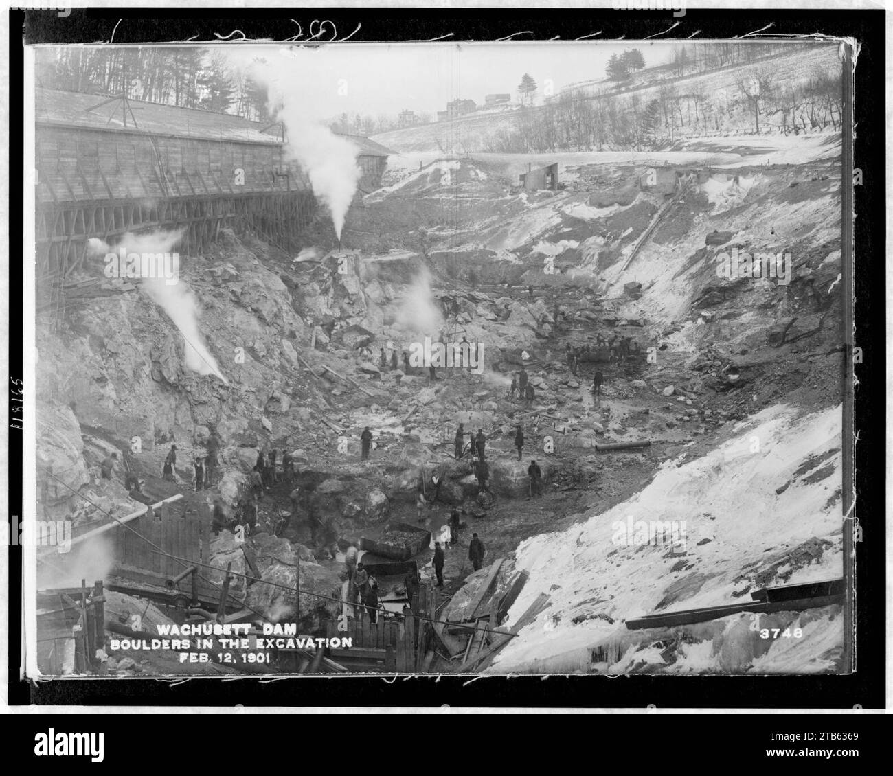 Wachusett Dam - massi nello scavo, Feb 12, 1901 Foto Stock