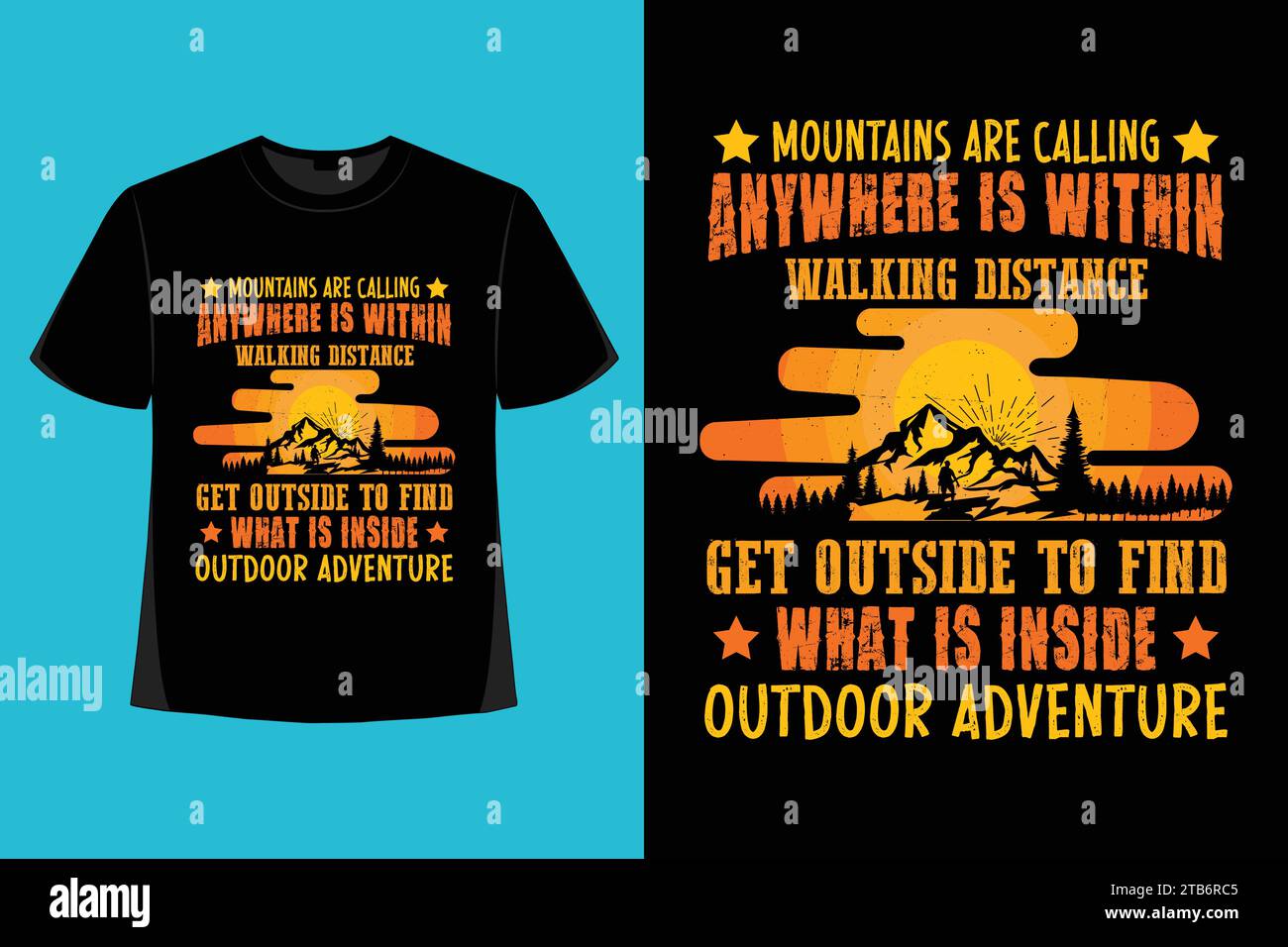 T-shirt da trekking, scritta Vintage Mountain, t-shirt Adventure, elemento grafico vettoriale, tipografia escursionistica Illustrazione Vettoriale