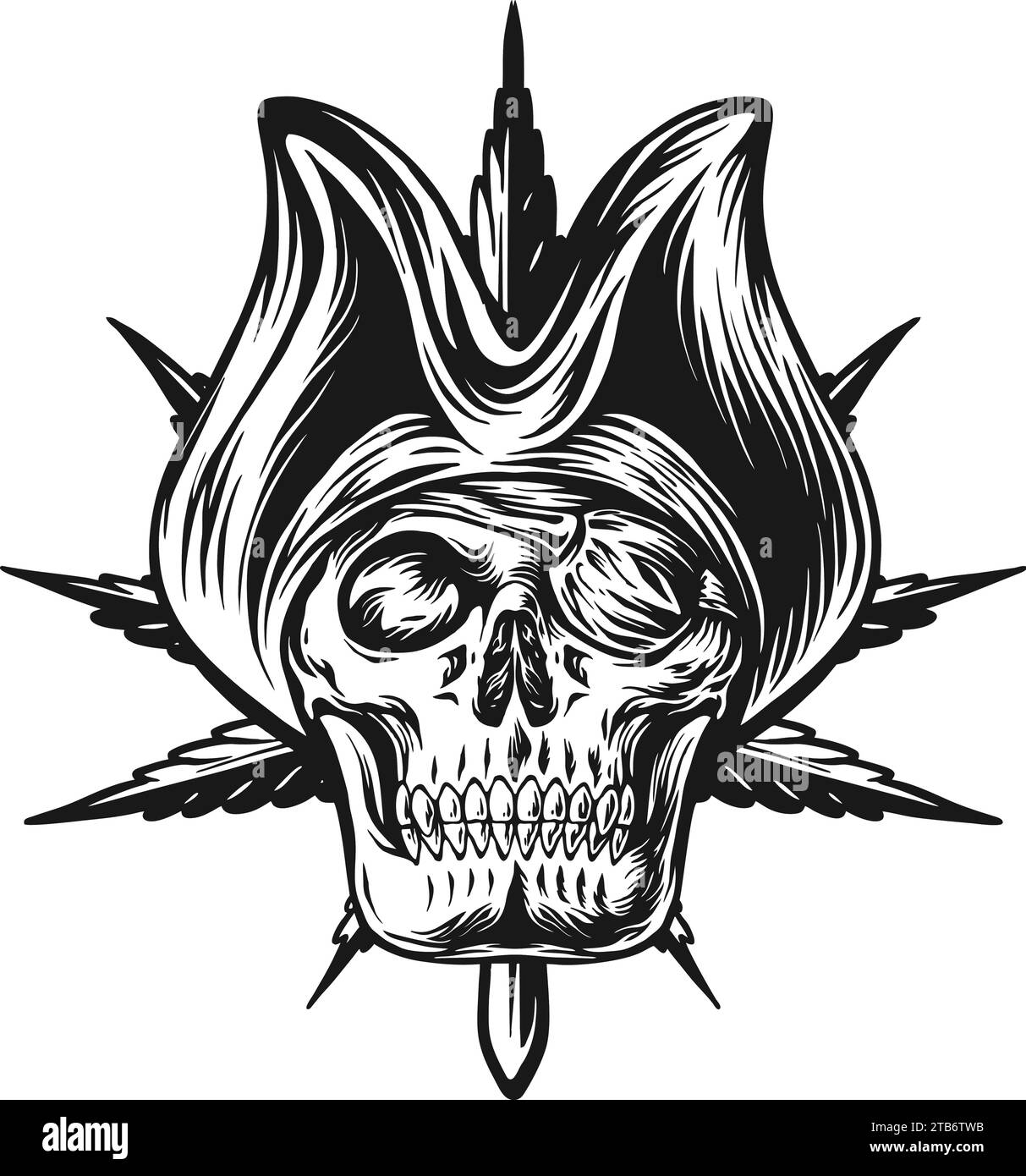 Pirate Paradise Skull Weed Leaf silhouette illustrazioni vettoriali per il logo del tuo lavoro, t-shirt di merchandisse, adesivi e disegni di etichette, poster, saluto Illustrazione Vettoriale