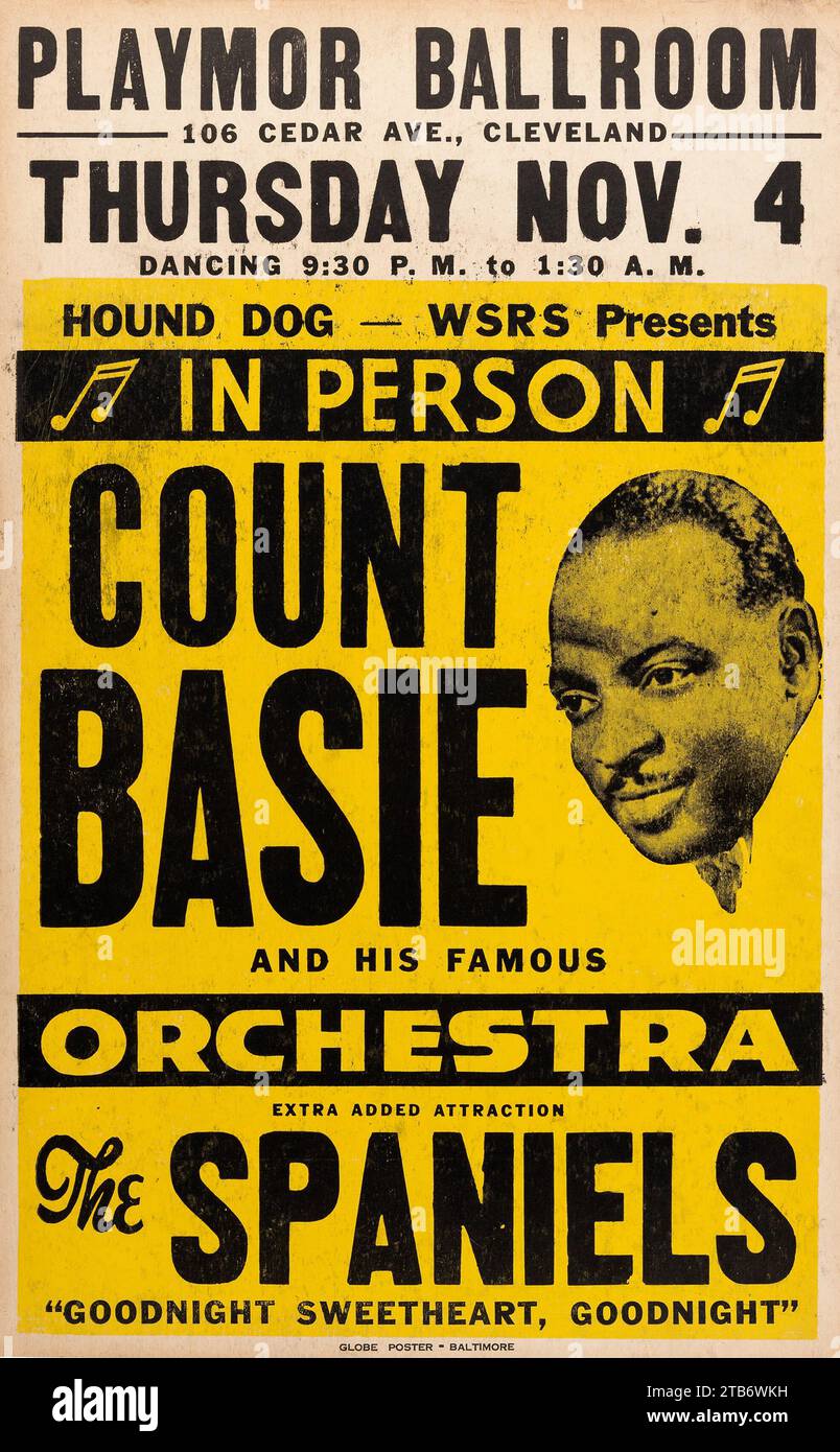 Count Basie: Poster da concerto nella sala da ballo Spaniels Playmor (1954) Foto Stock