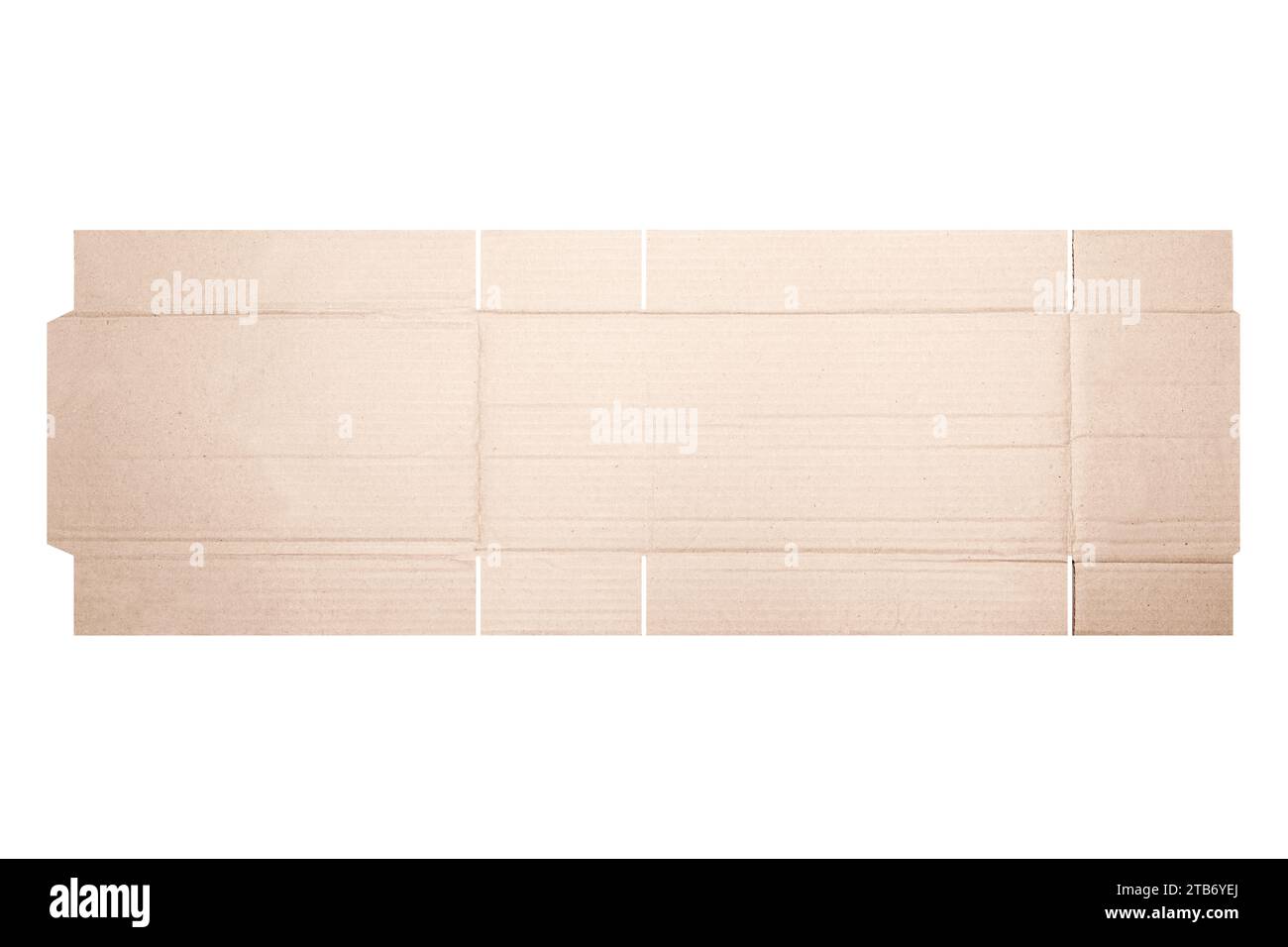 Modello di mockup scatola di cartone con motivo fustellato isolato su sfondo bianco. Lunghezza 25 cm x larghezza 10 cm x altezza 15 cm Foto Stock