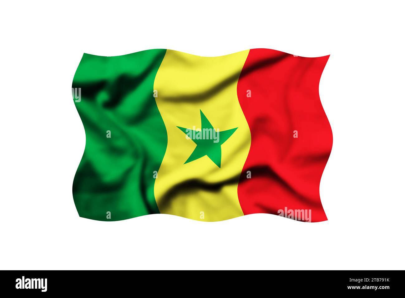 Sventolando la bandiera del Senegal isolata sul rendering 3d trasparente. Tracciato di ritaglio incluso Foto Stock