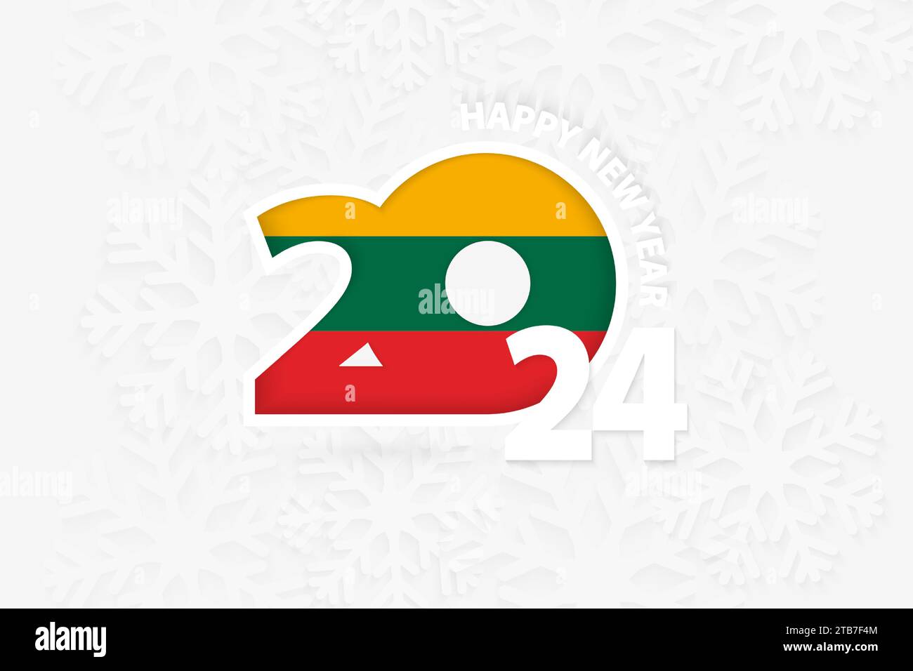 Capodanno 2024 per la Lituania sullo sfondo del fiocco di neve. Saluto la Lituania con il nuovo anno 2024. Illustrazione Vettoriale