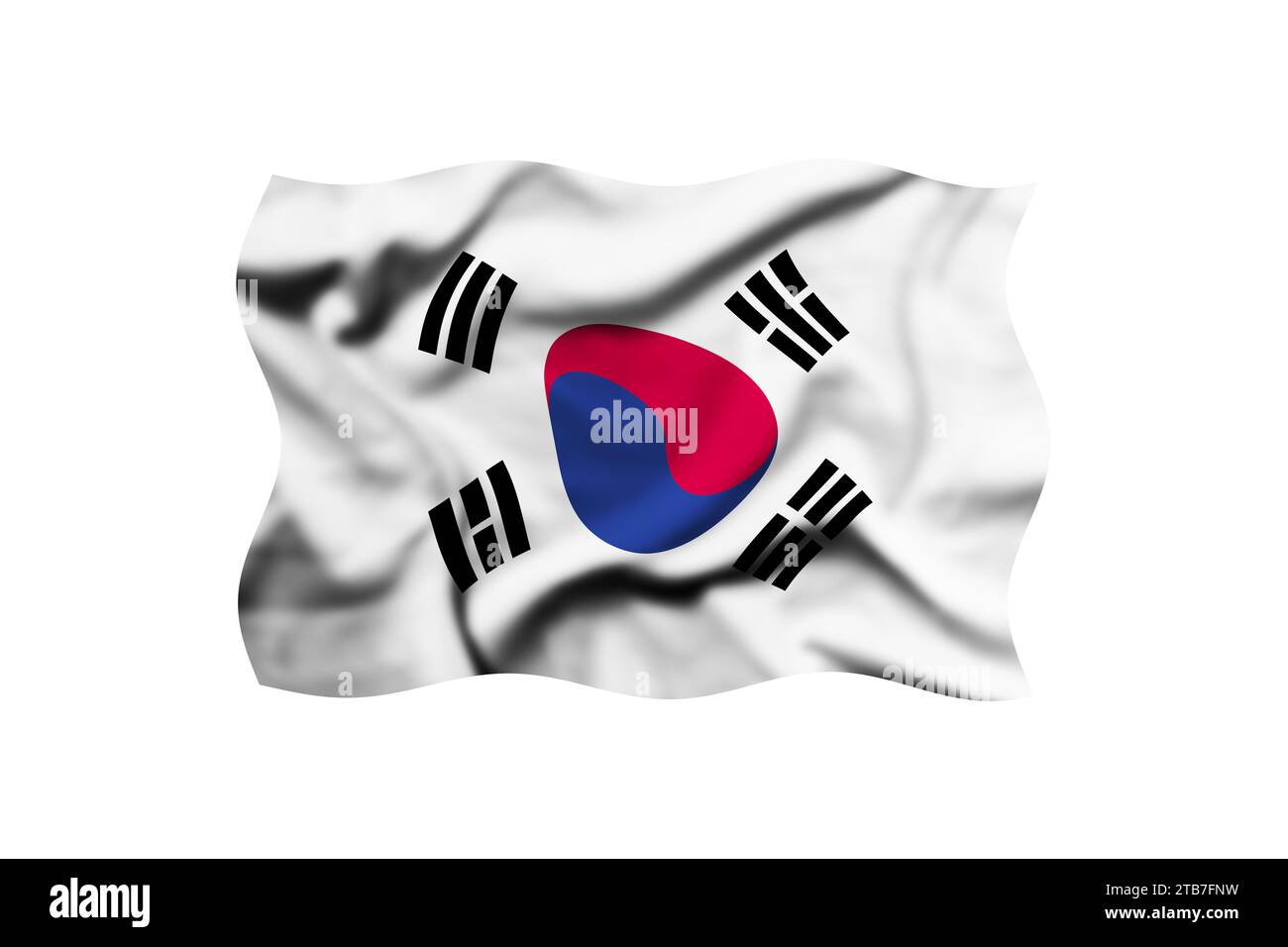 Sventolando la bandiera della Corea del Sud isolata su rendering 3d trasparente e percorso di ritaglio incluso Foto Stock