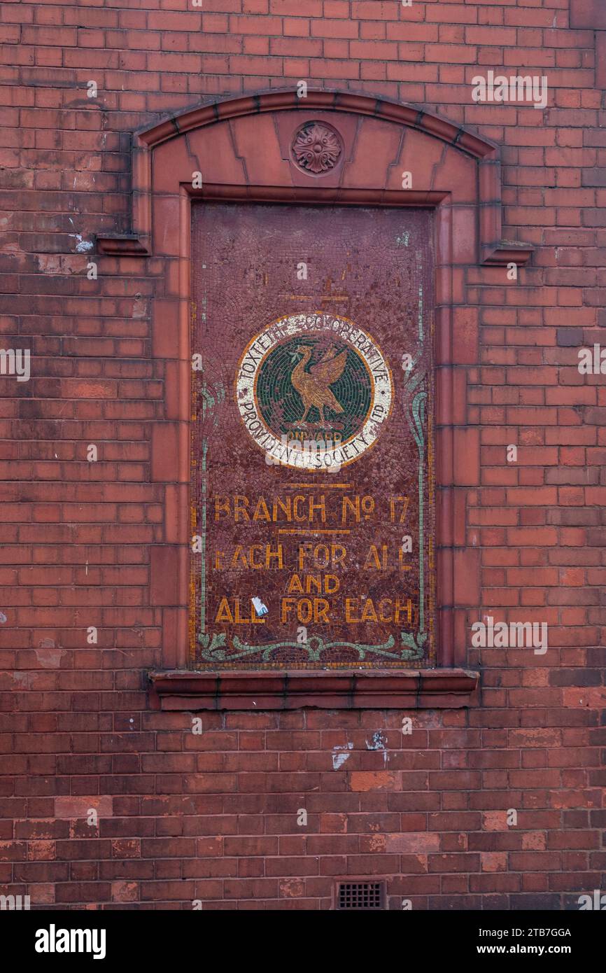 Co-Op Sign, Fitzgerald Road, Liverpool, Regno Unito Foto Stock