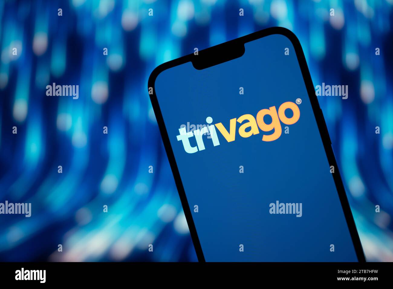 Il logo Trivago è visibile in questa foto il 4 dicembre 2023 a Varsavia, in Polonia. Foto Stock