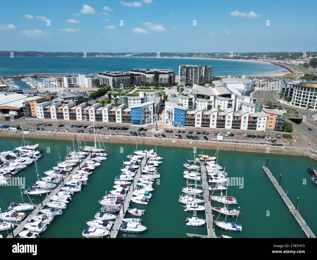 St Helier Harbour, Jersey Channel Islands, aereo con droni Foto Stock