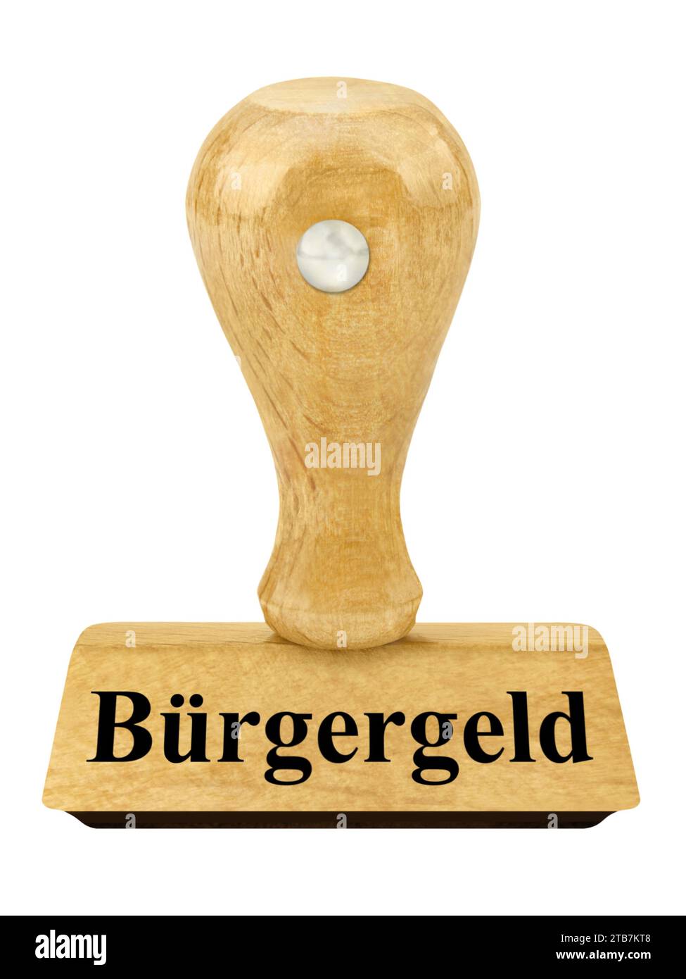 Francobollo in legno e regime di reddito di base tedesco isolato su sfondo bianco Buergergeld Foto Stock