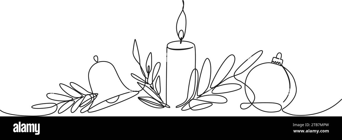 disegno continuo a riga singola della decorazione natalizia, ornamenti natalizi illustrazione vettoriale di disegni d'arte Illustrazione Vettoriale