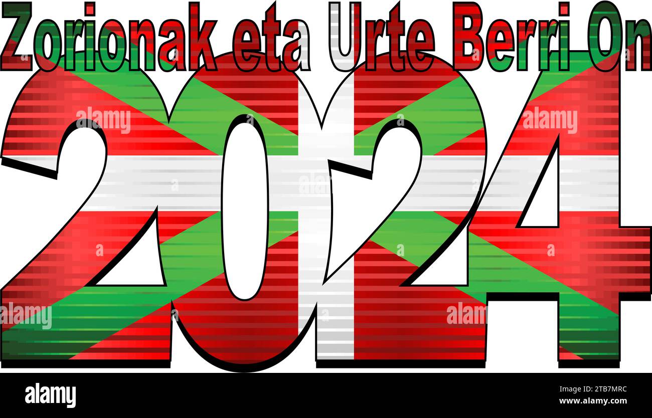 Buon anno 2024 con la bandiera basca all'interno - illustrazione, 2024 NUMERI DI FELICE ANNO NUOVO Illustrazione Vettoriale