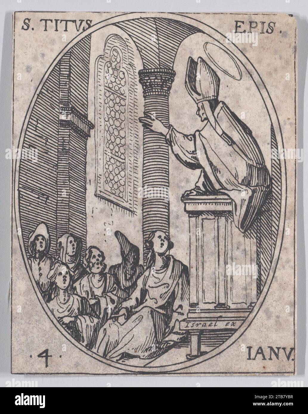 S. Tite, eveque (San Tito, Vescovo), 4 gennaio, da Les Images De Tous Les Saincts et Saintes de l'Annee (immagini di tutti i Santi e giorni di festa dell'anno) 1917 di Jacques Callot Foto Stock