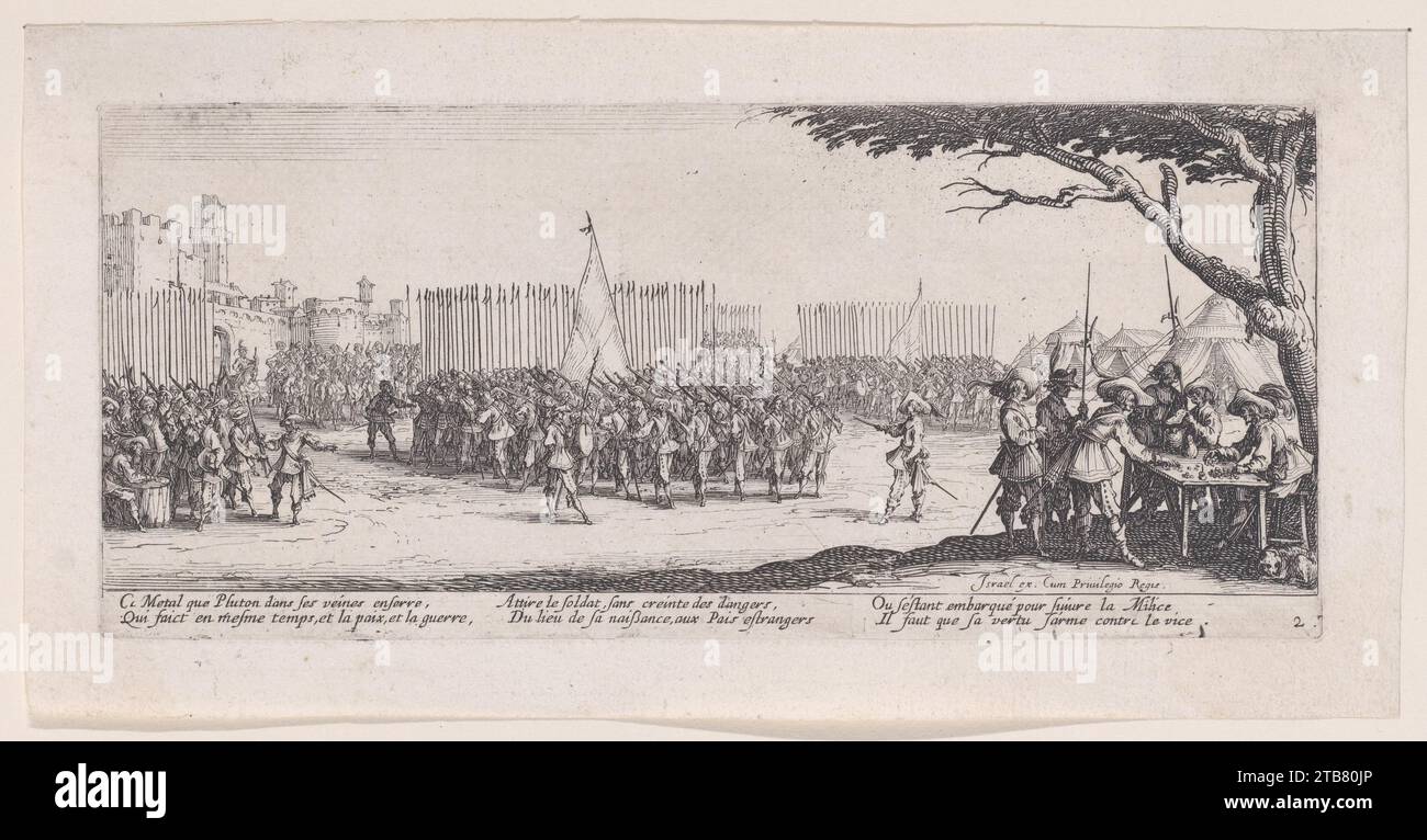 L'Enrolement des Troupes (l'arruolamento delle truppe), da Les Miseres et les mal-Heures de la Guerre (la miserie e le disgrazie della guerra), targa 2 1922 di Jacques Callot Foto Stock