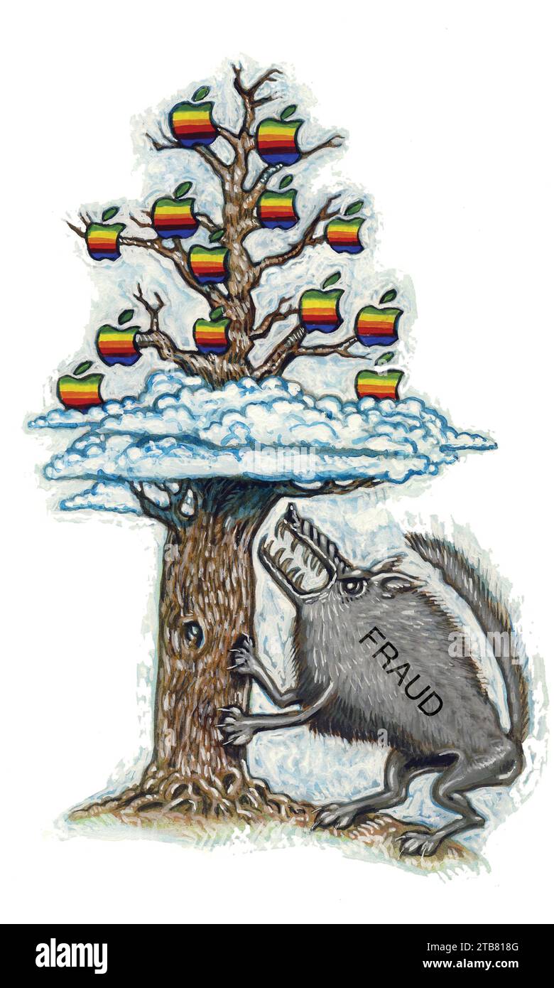 Concept art, computing, utilizzo da parte di Apple Mac di dispositivi di archiviazione e autenticazione basati su cloud, come mezzo per prevenire le frodi, funzionalità di sicurezza dei dati iCloud Foto Stock