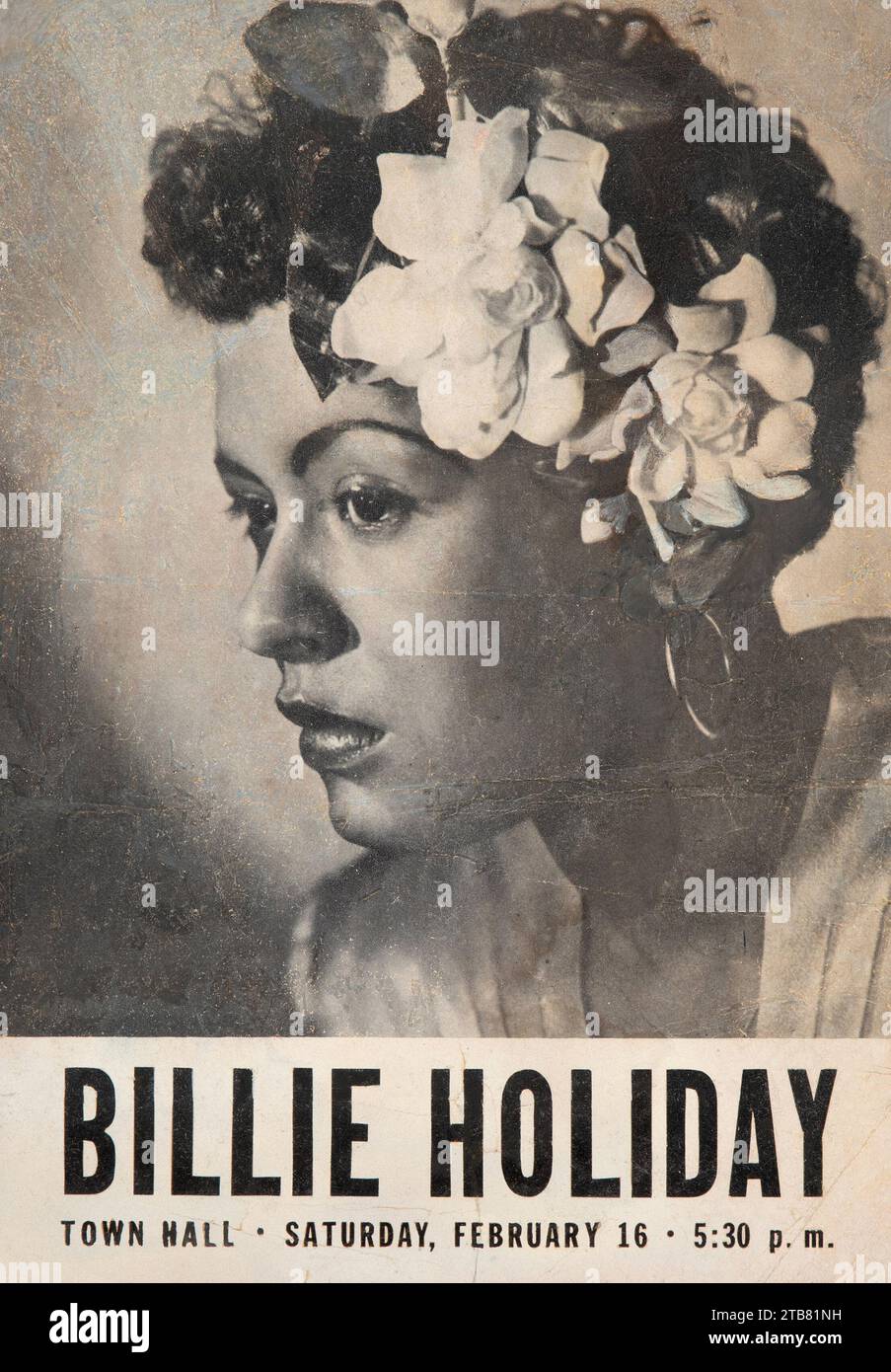Poster Jazz d'epoca - Billie Holiday 16 febbraio 1946 New York City, Municipio, biglietto da concerto - volantino Foto Stock