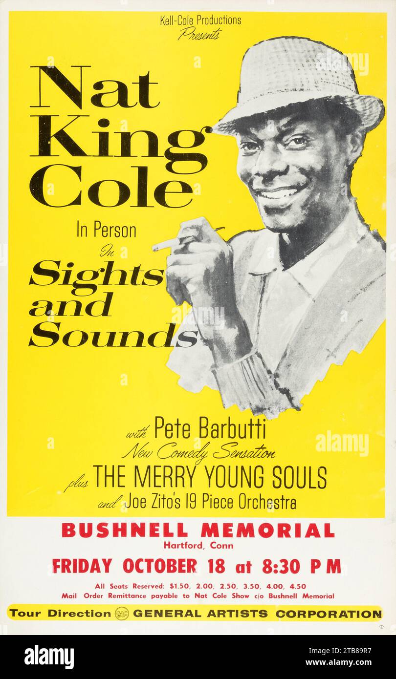NAT King Cole 1963, Bushnell Memorial, Hartford, poster dei concerti jazz "Sights and Sounds" del CT Foto Stock