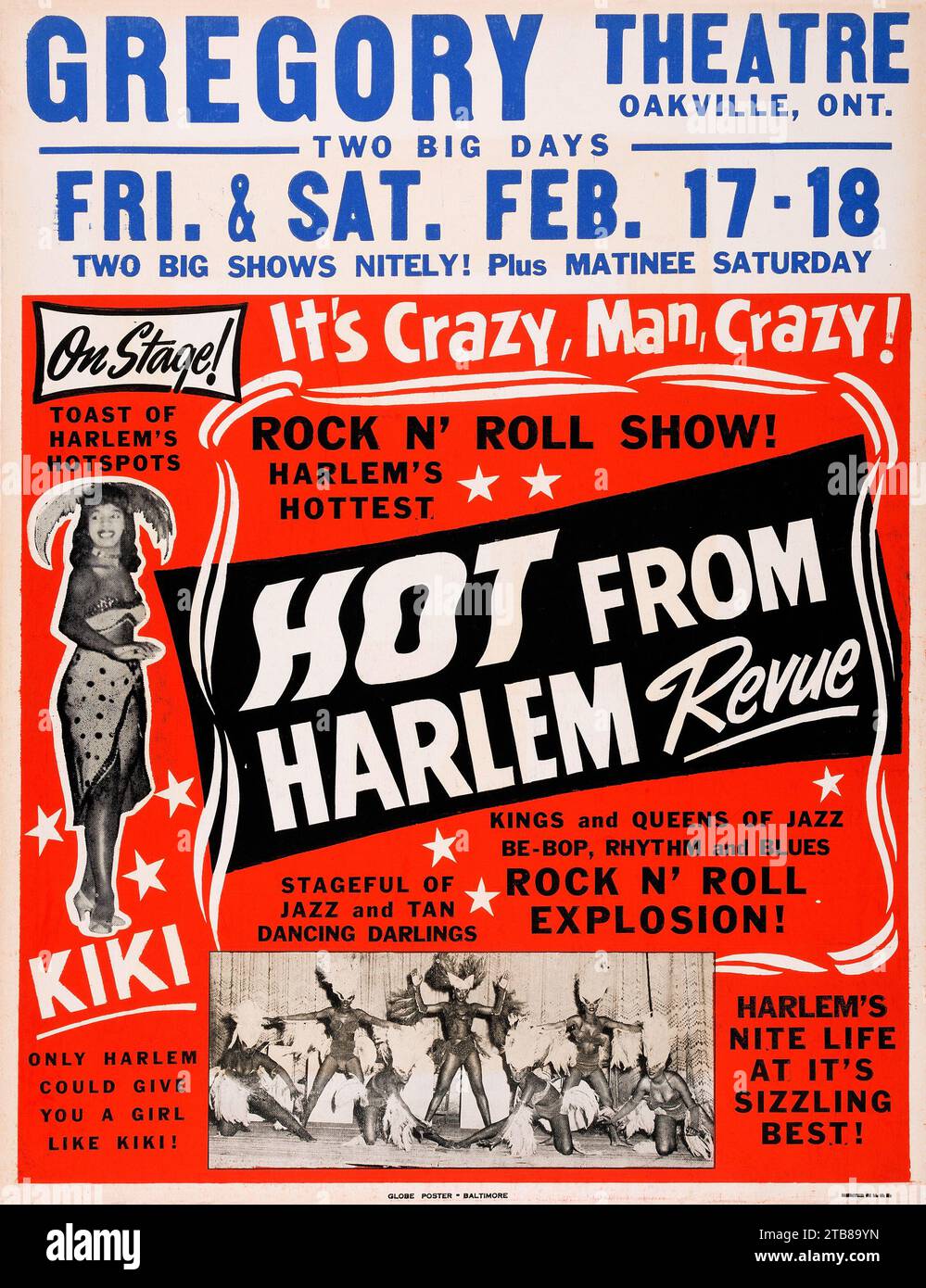 Poster jazz d'epoca - Hot from Harlem Revue - Rock and Roll Show - poster dei concerti al Gregory Theatre, Oakville Ontario (1956) Foto Stock