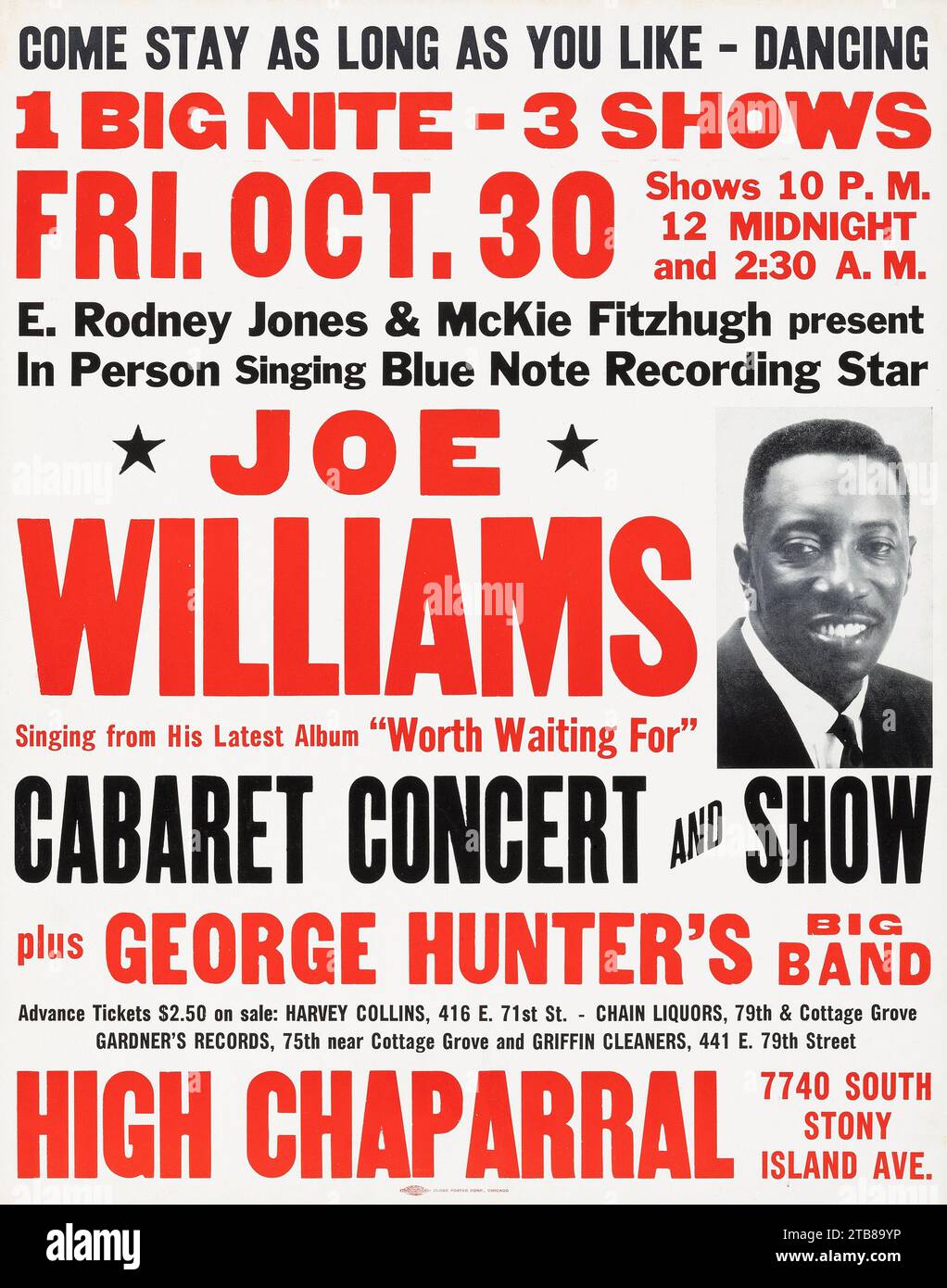 Poster jazz d'epoca - Joe Williams 1970 Chicago, il Jumbo Concert poster Foto Stock