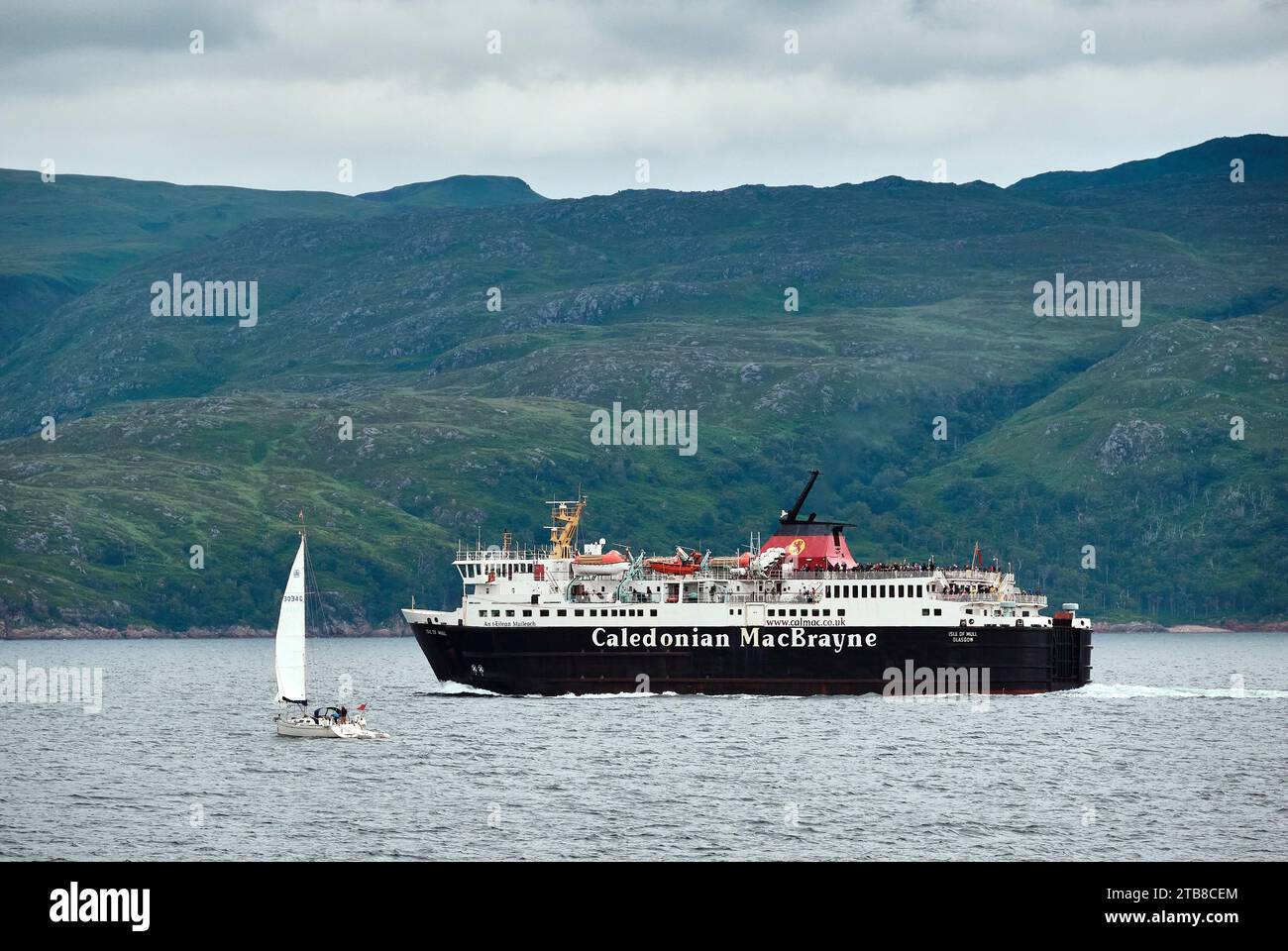 Il traghetto Caledonian MacBrayne collega l'Isola di Mull con Oban, Ebridi interne, Scozia Foto Stock