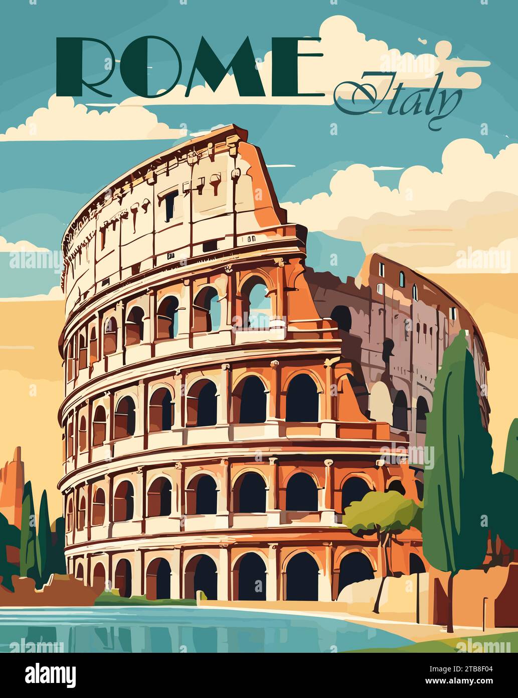 Roma, Italia destinazione di viaggio retro poster vettoriale Illustrazione Vettoriale