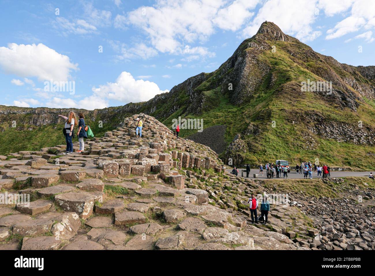 Irlanda del Nord, Contea di Antrim: Il Selciato del gigante, dichiarato patrimonio dell'umanità dall'UNESCO nel 1986. È un'area di circa 40.000 BAS interbloccanti Foto Stock