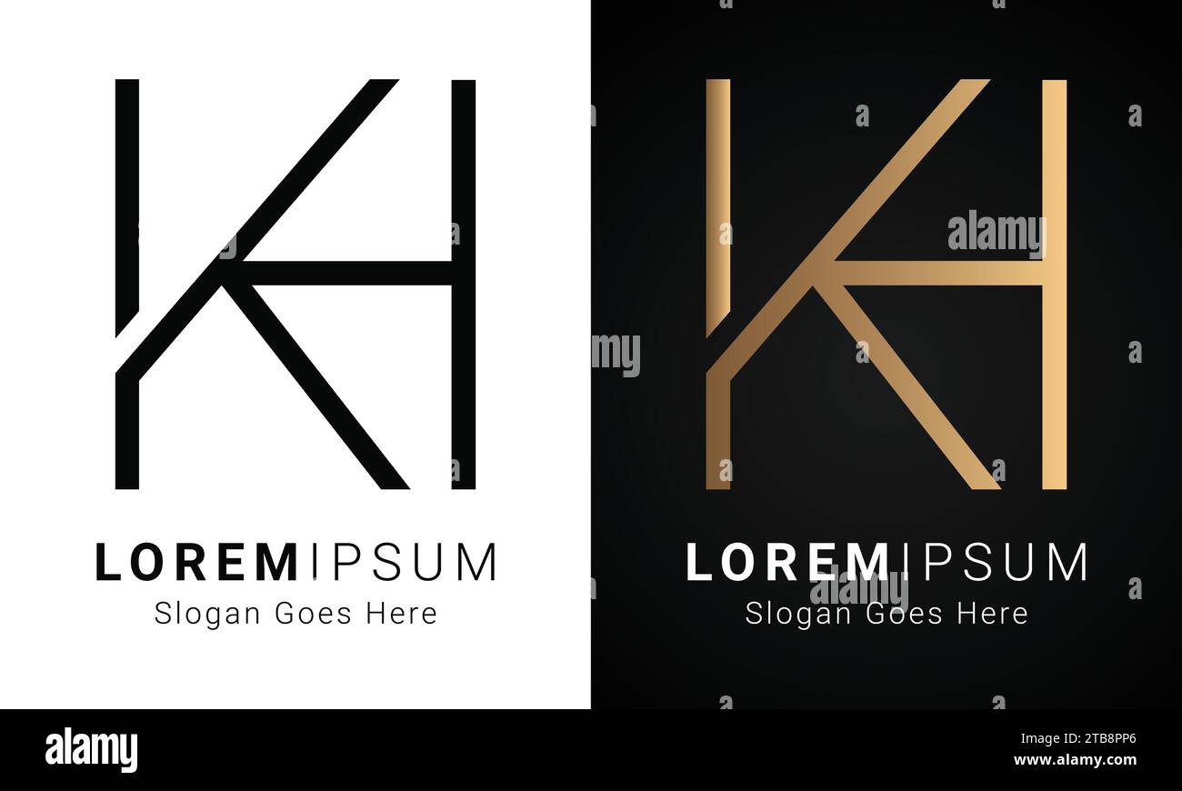 Design esclusivo con logo monogramma KH o HK con lettera di testo Illustrazione Vettoriale