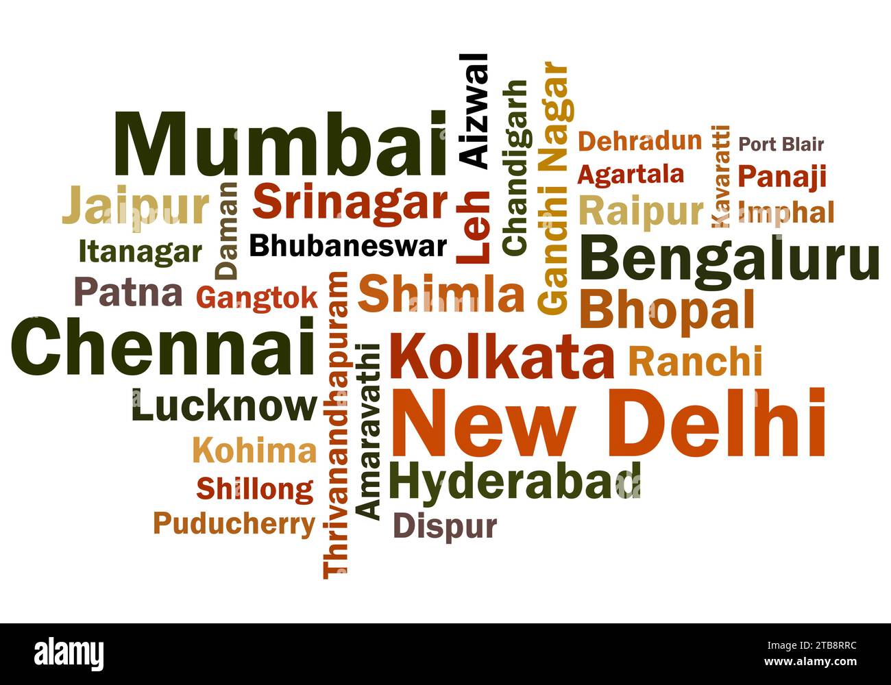 Nuvola di parole colorate di Indian Capital Cities Illustrazione Vettoriale