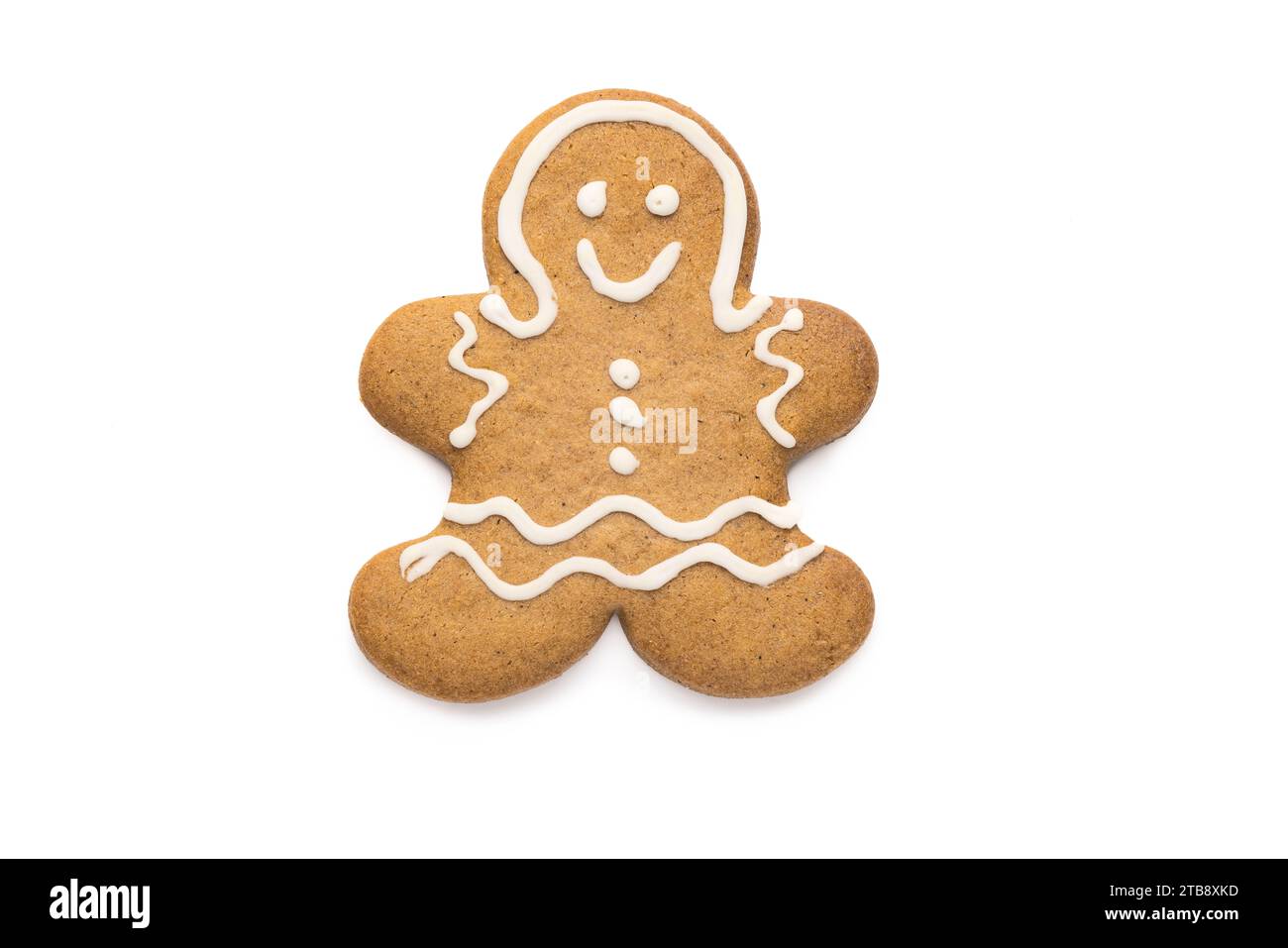 Christmas Gingerbread man cookie isolato su sfondo bianco Foto Stock