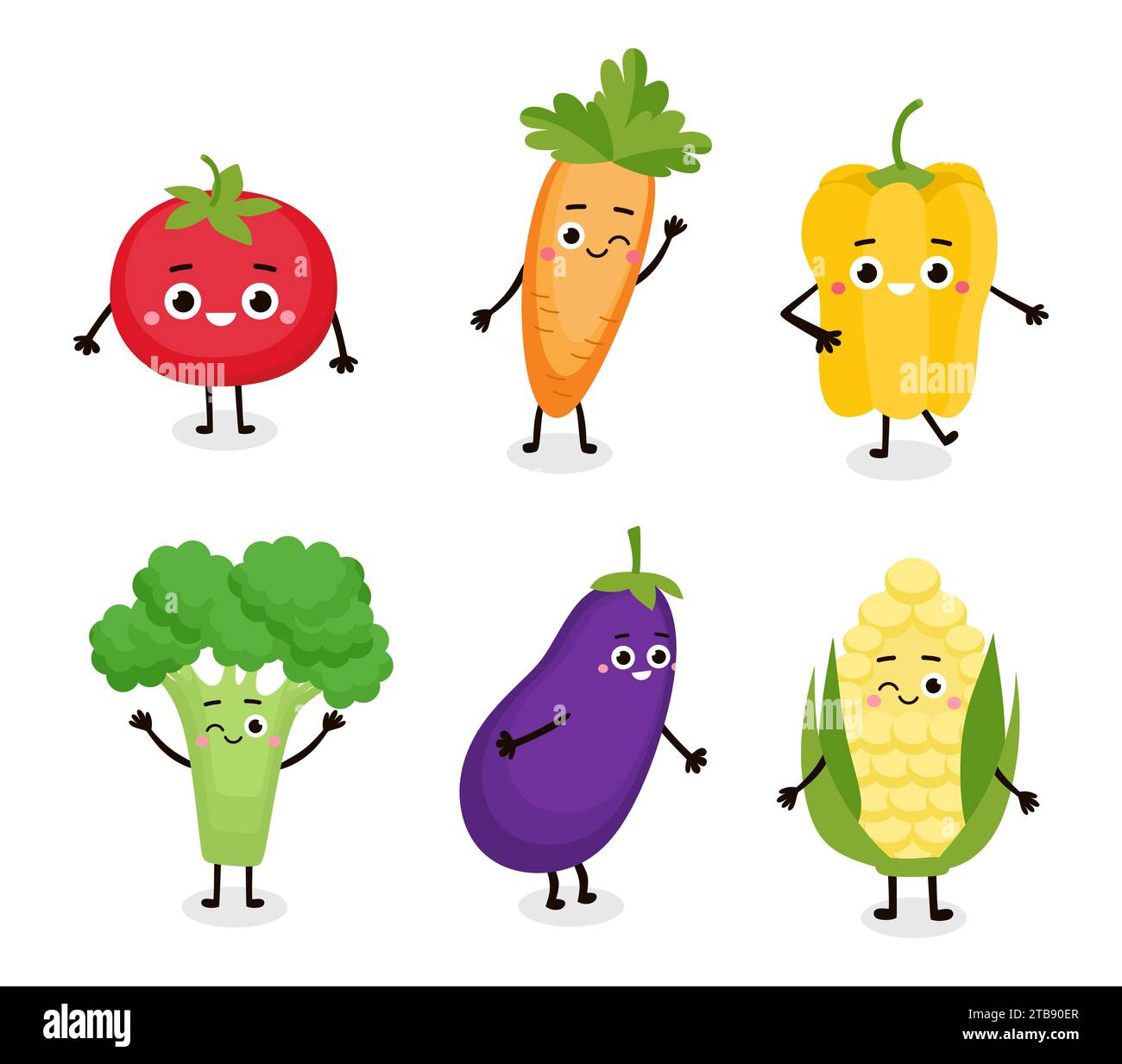 Set di verdure divertenti in stile cartone animato, illustrazione vettoriale Foto Stock