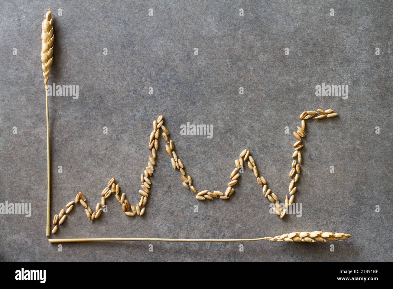 Grafico di crescita dei prezzi per grano sul mercato, offerta e domanda, concetto creativo Foto Stock