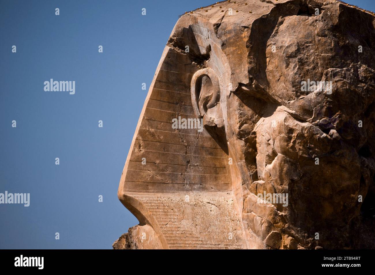 Porzione della testa del colosso di Memnone; Luxor, Egitto Foto Stock