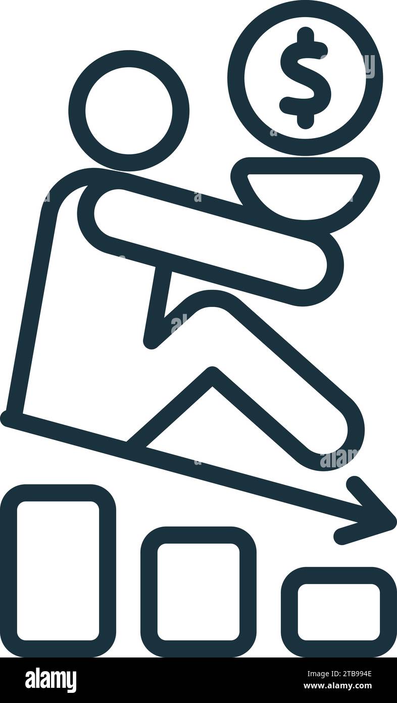 Icona di riduzione della povertà. Semplice segno monocromatico da cause sociali e raccolta di attivismo. Icona di riduzione della povertà per logo, modelli, web Illustrazione Vettoriale