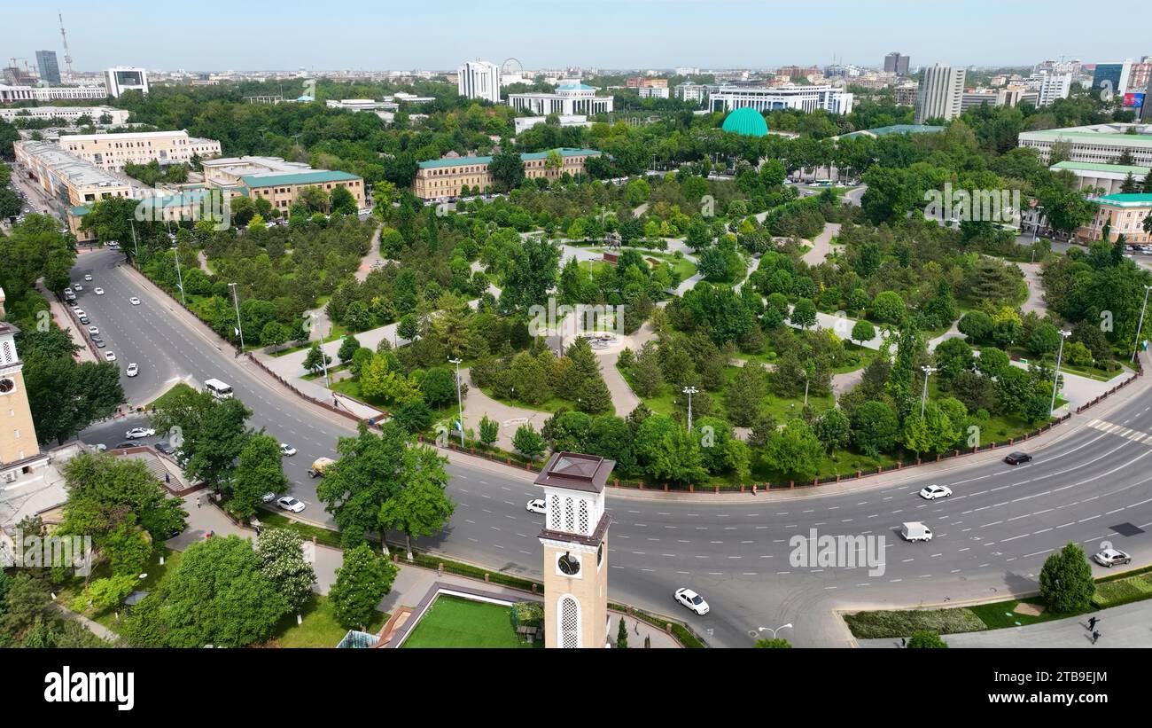Vista aerea di Piazza Amir Timur a Tashkent, Uzbekistan Foto Stock