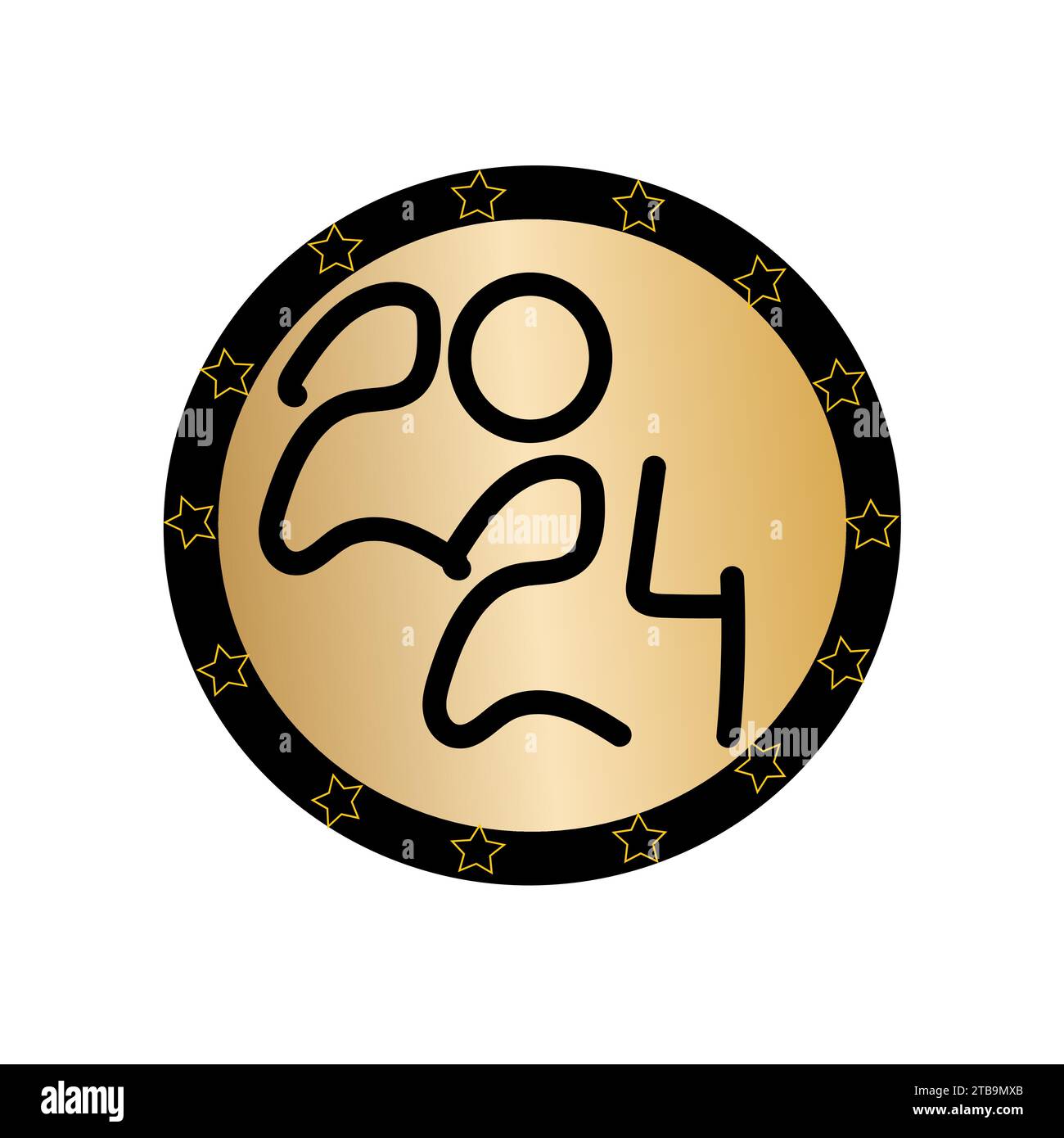 Anno 2024 in una medaglia d'oro decorata con stelle Illustrazione Vettoriale