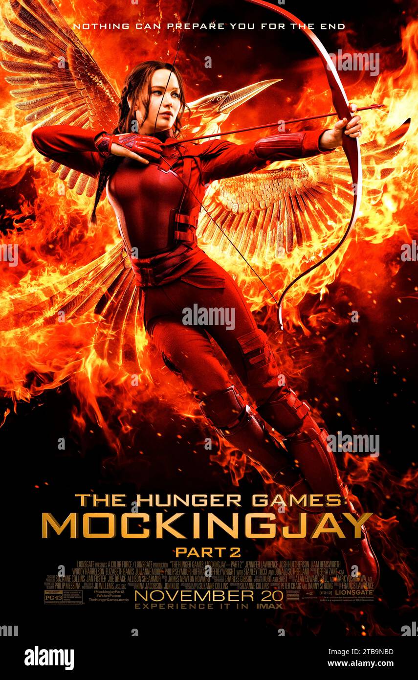 The Hunger Games: Mockingjay - Part 2 (2015) diretto da Francis Lawrence e interpretato da Jennifer Lawrence, Josh Hutcherson, Liam Hemsworth e Donald Sutherland. Finale per l'adattamento sul grande schermo dei romanzi distopici di Suzanne Collins. Poster US One sheet ***SOLO PER USO EDITORIALE***. Credito: BFA / Lionsgate Foto Stock