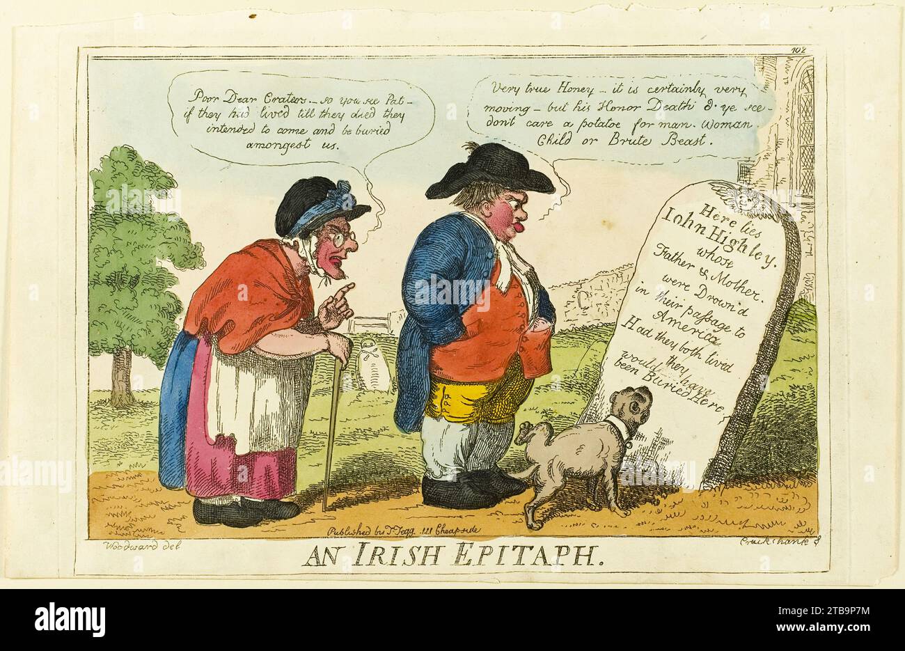Un Epitaph irlandese. Isaac Cruikshank 1807 dopo George Moutard Woodward. Incisione con colorazione a mano su carta tessuta Foto Stock