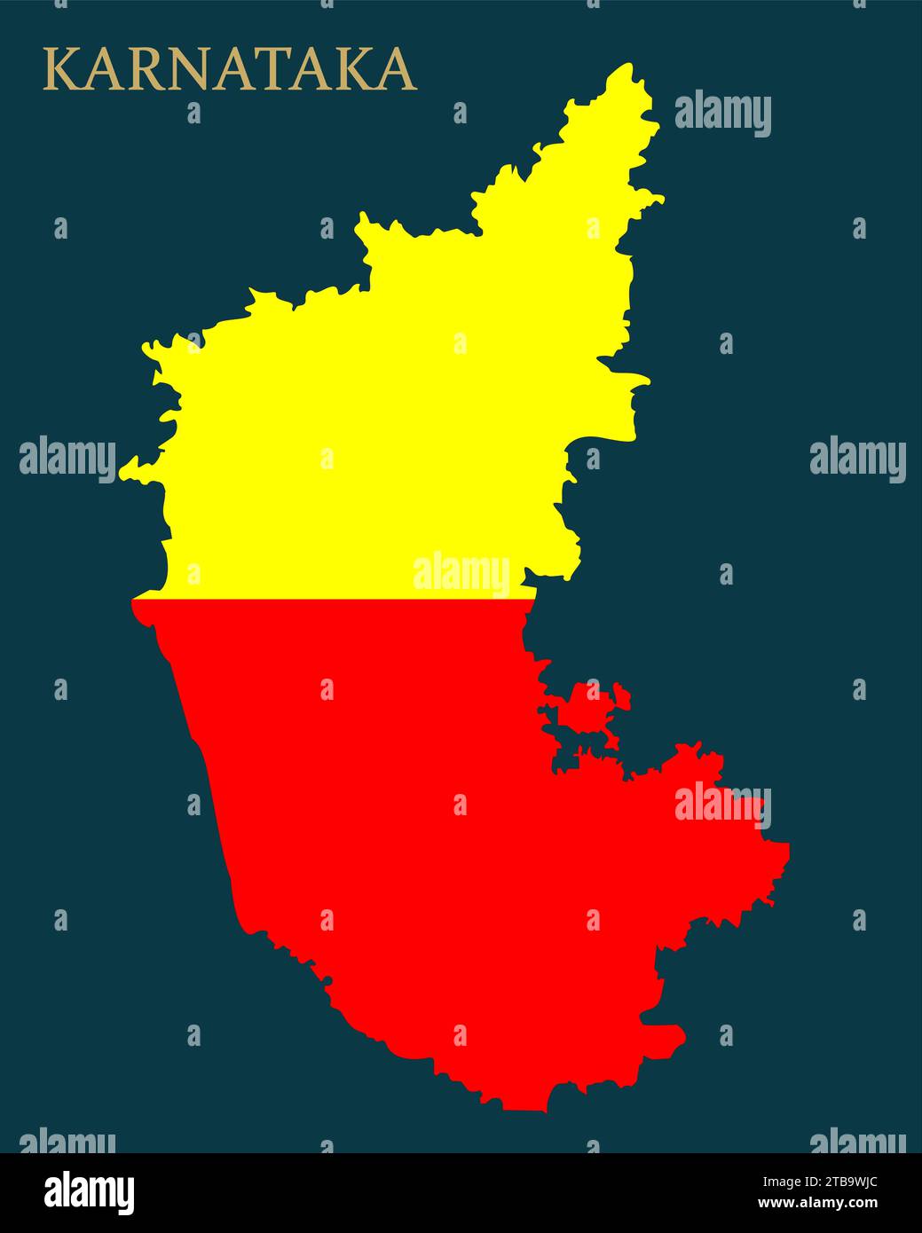 Mappa dello stato del Karnataka con bandiera ufficiale del Karnataka . Illustrazione Vettoriale