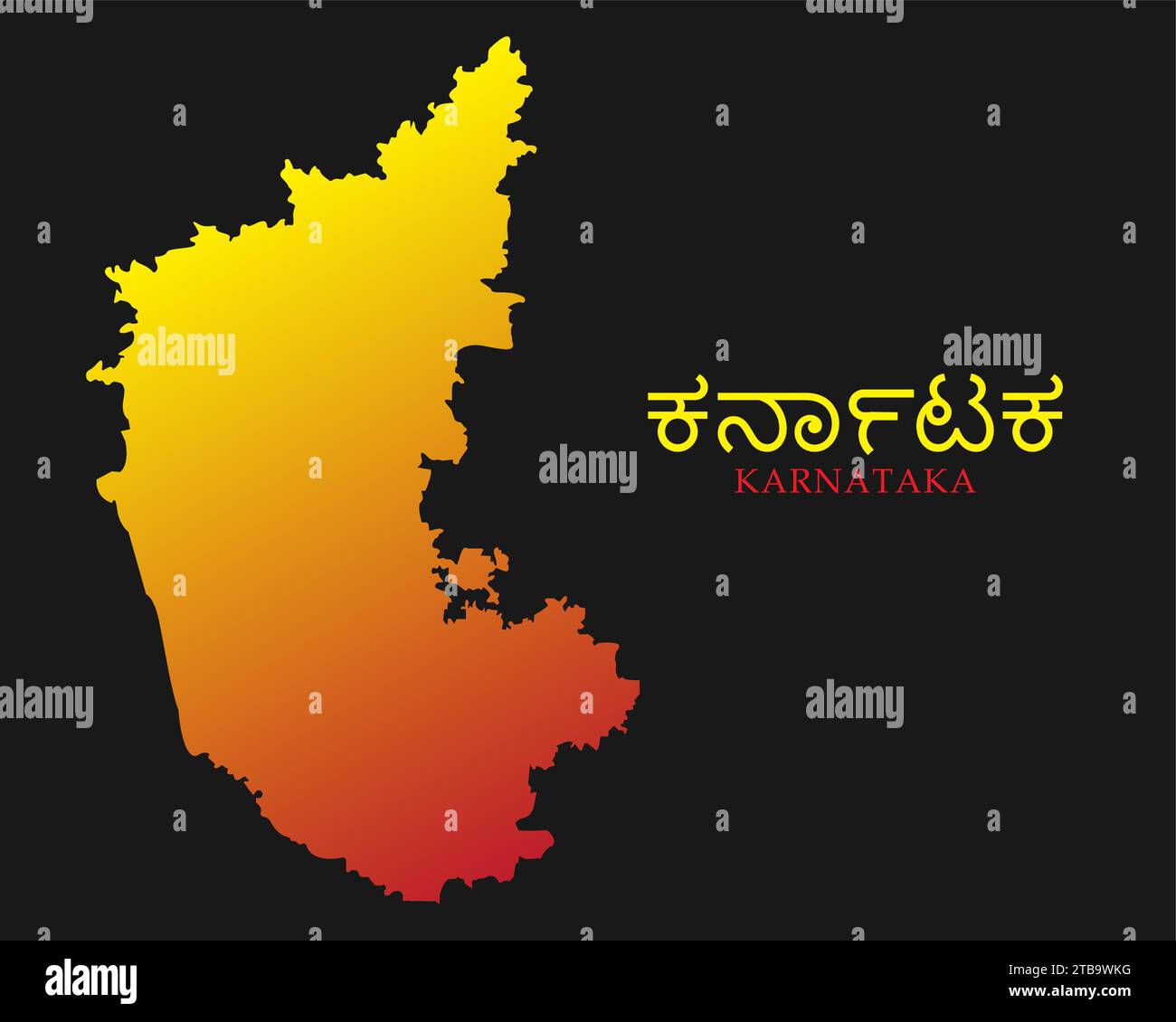 Mappa dello stato del Karnataka con bandiera ufficiale del Karnataka . Illustrazione Vettoriale