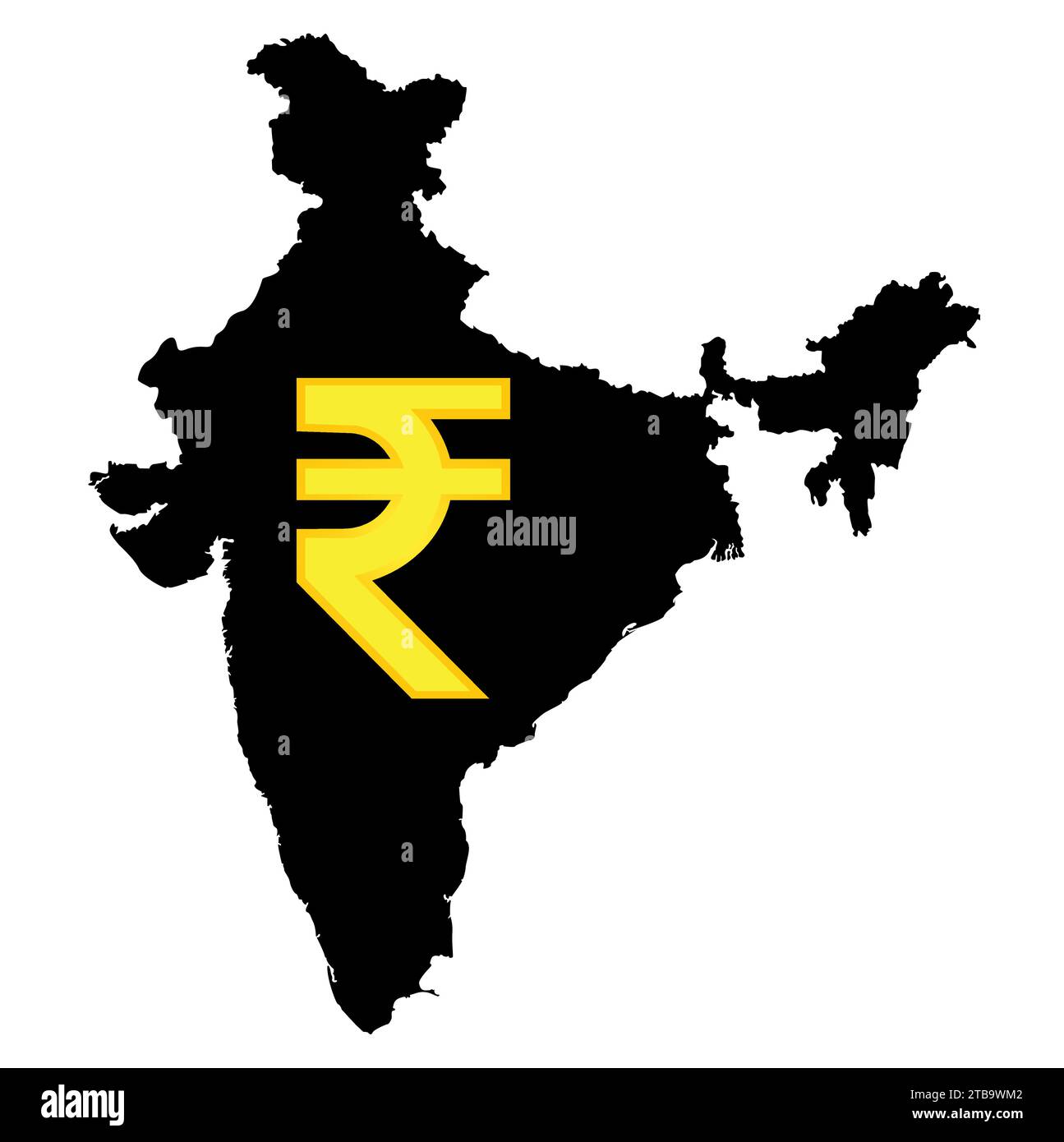 Mappa India con icona rupia indiana su di essa isolata su sfondo bianco Illustrazione Vettoriale