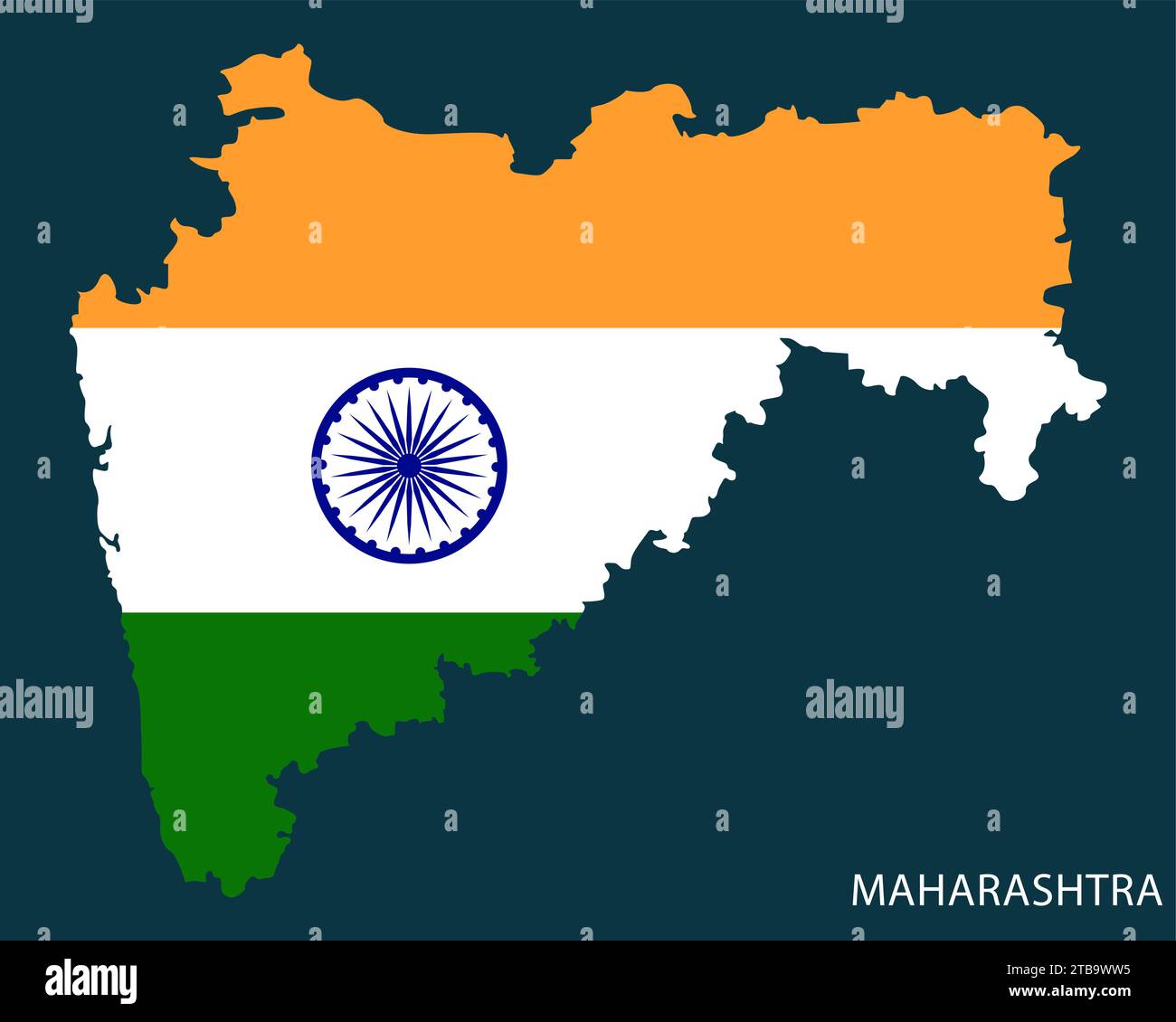 Mappa dello stato del Maharashtra con bandiera indiana Illustrazione Vettoriale