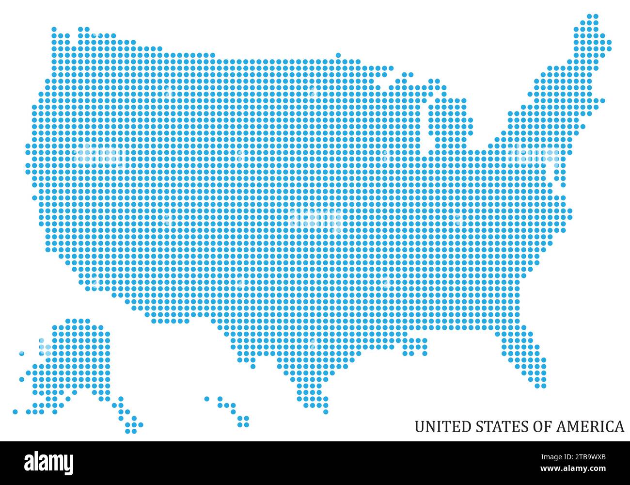 Mappa degli Stati Uniti in un punto isolato su bianco Illustrazione Vettoriale