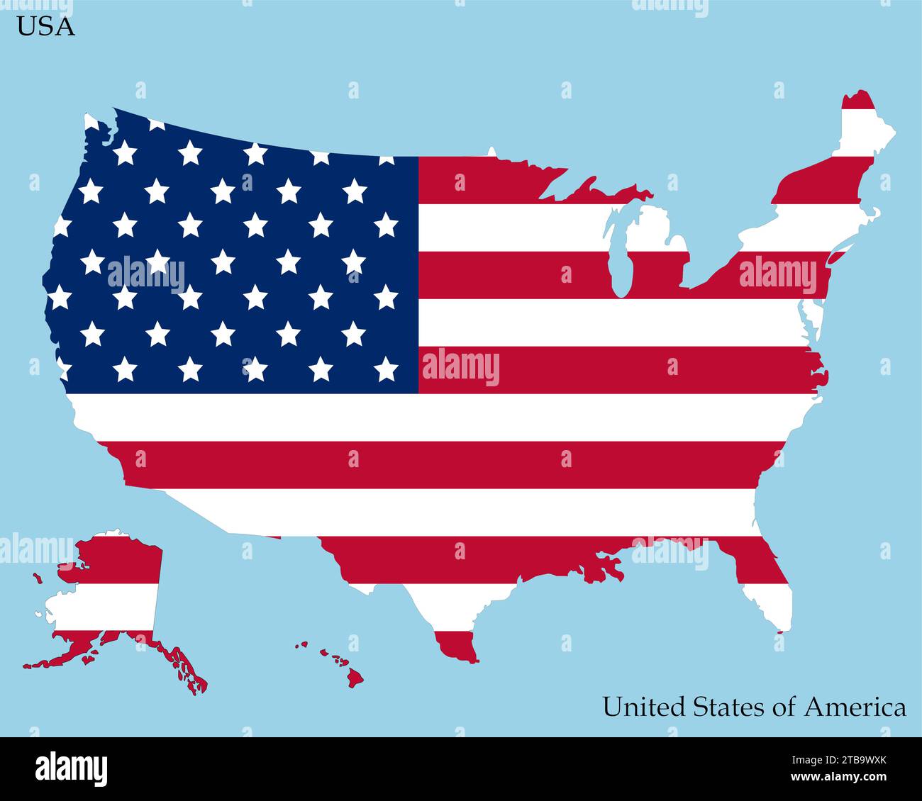 stati Uniti d'America mappa con bandiera Illustrazione Vettoriale