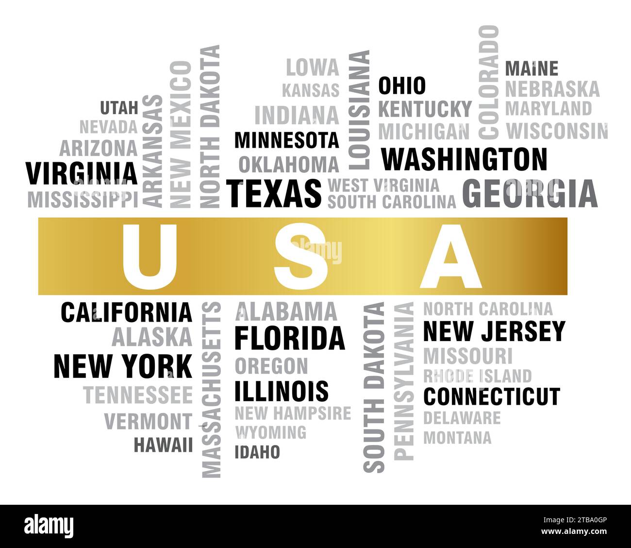 stati uniti d'America World cloud of 50 states Illustrazione Vettoriale