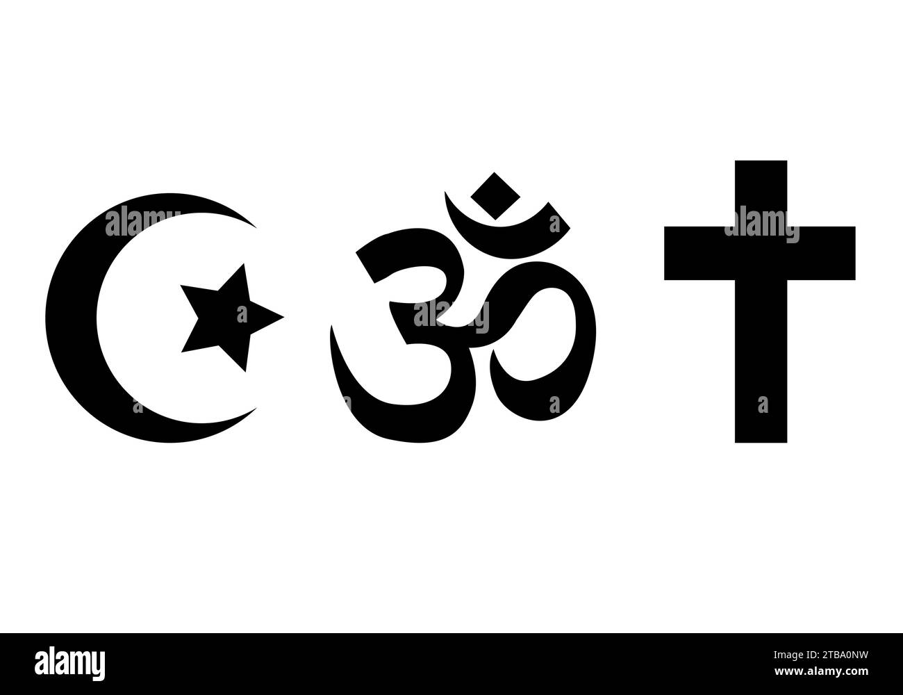 Set di Islamic Cresent, Hindu Om, croce cristiana su sfondo bianco Illustrazione Vettoriale