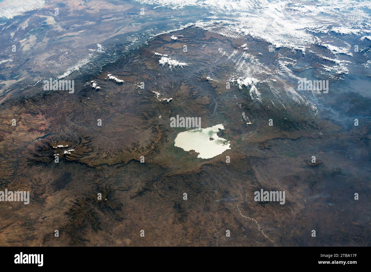 Vista dallo spazio del lago Tana e delle Highlands etiopiche. Foto Stock